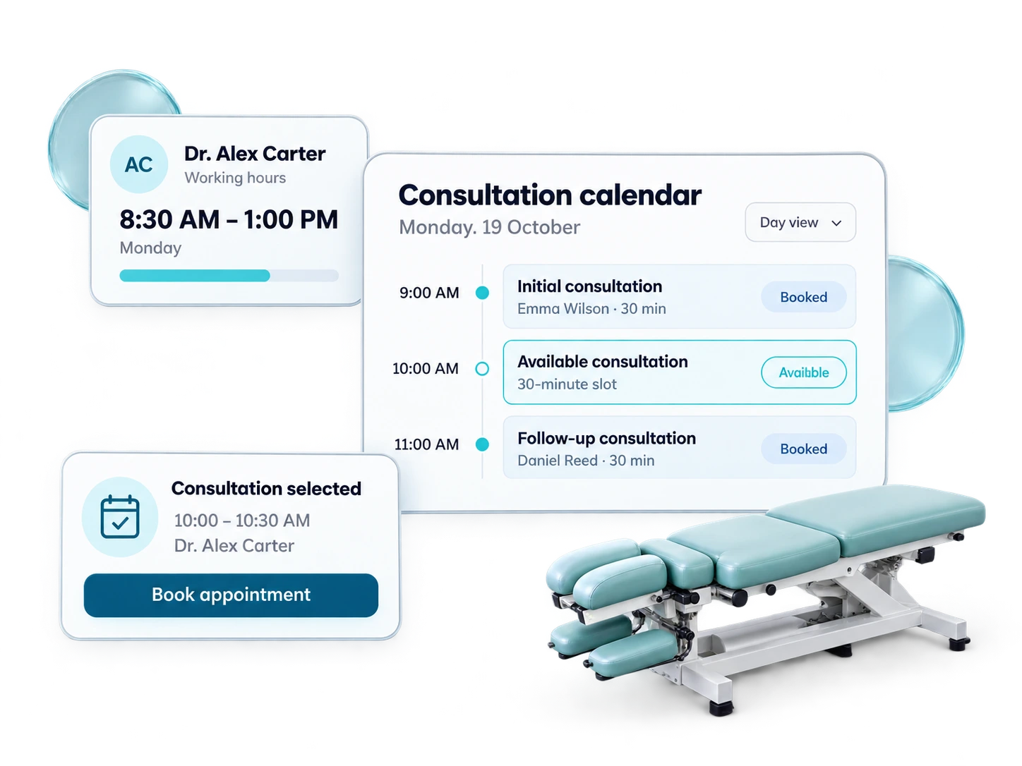 Appointment calendar and booking information
