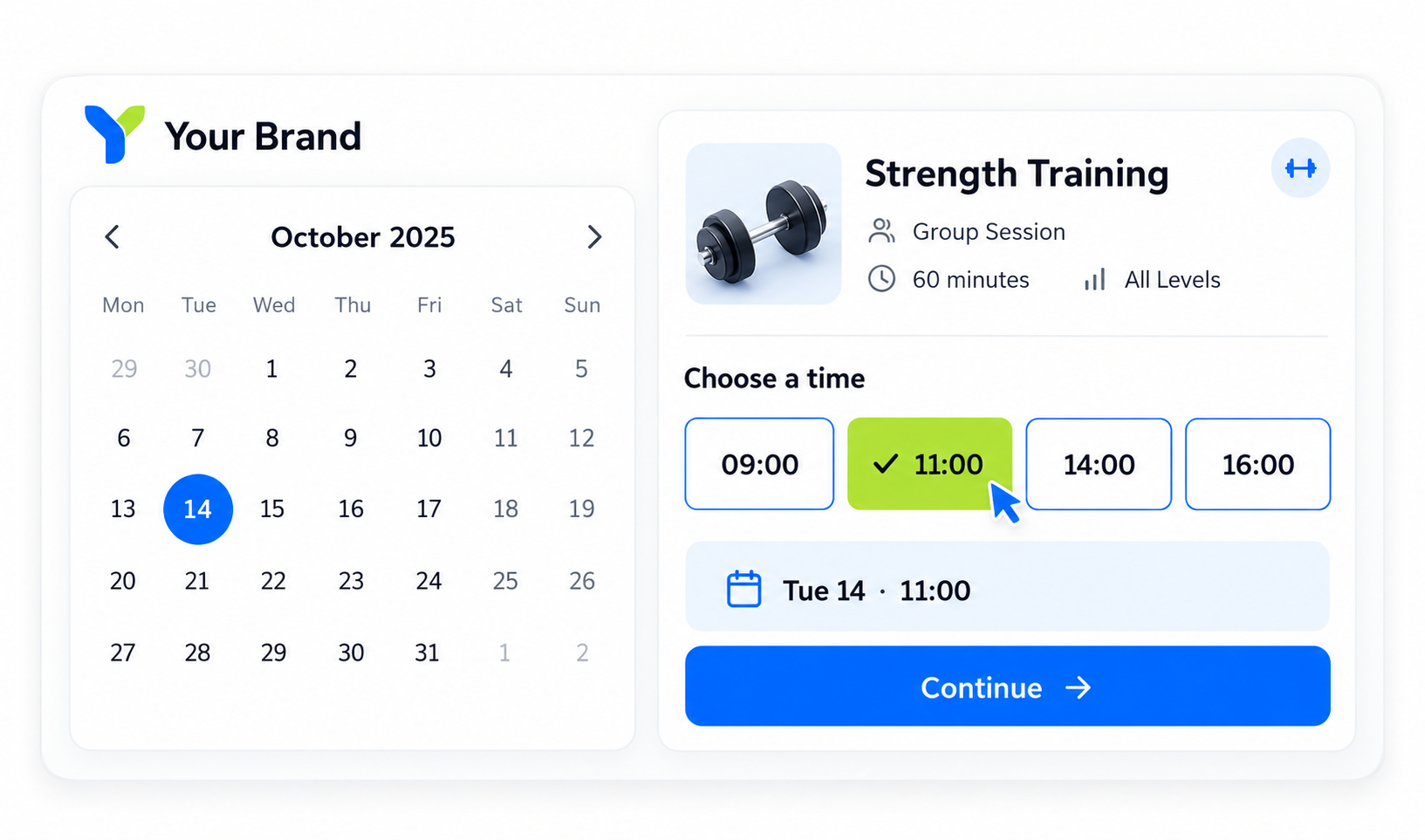 Session booking and time selection