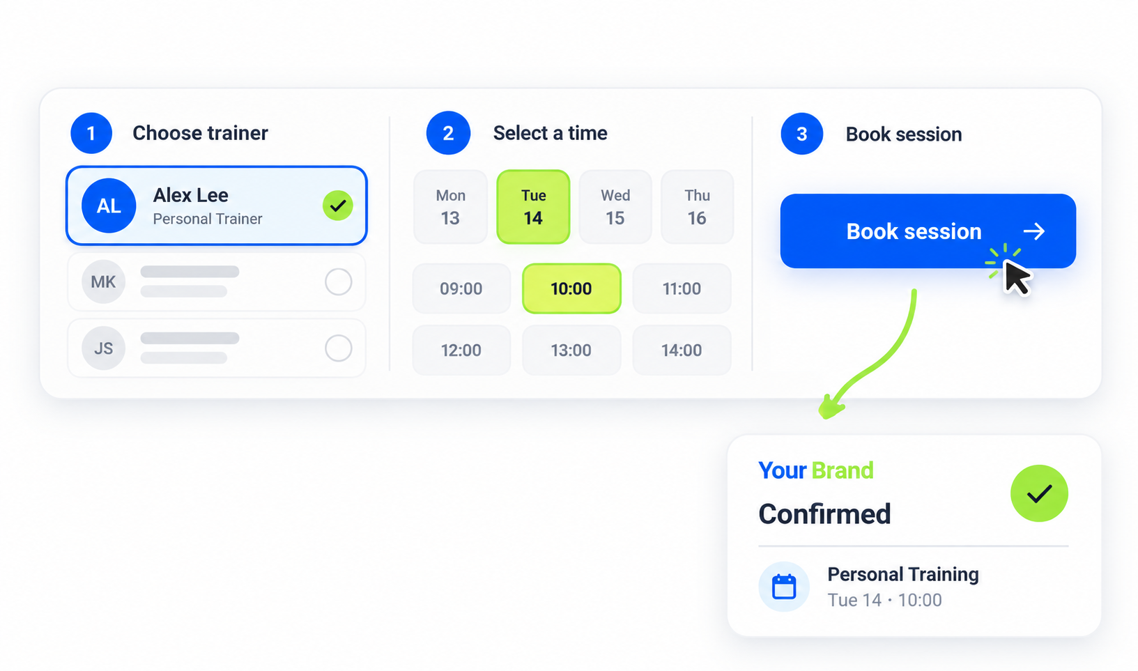 Client app with business scheduling screens