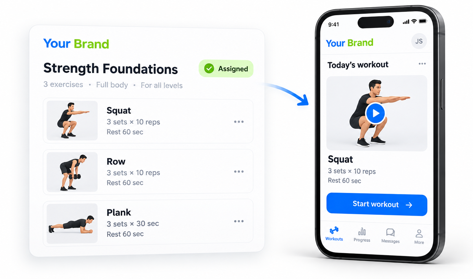 Client workout program with exercise guidance