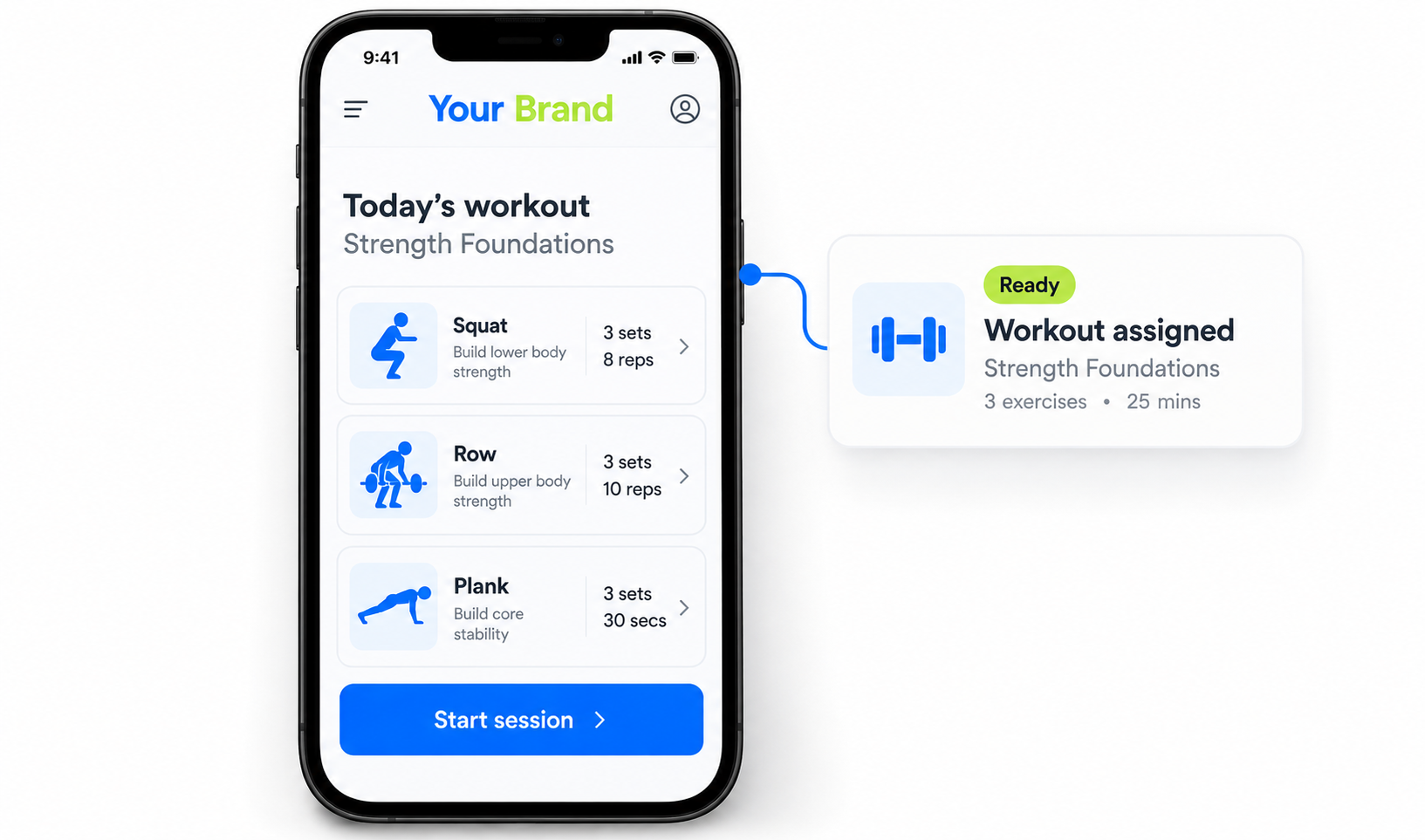 Client workout view in the branded app