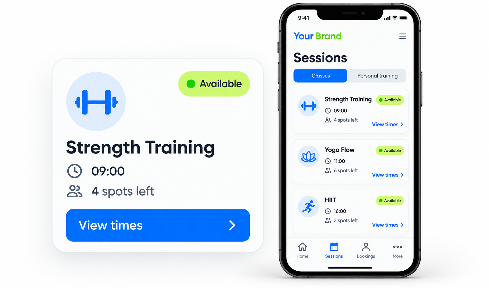 Available fitness sessions in the Client App