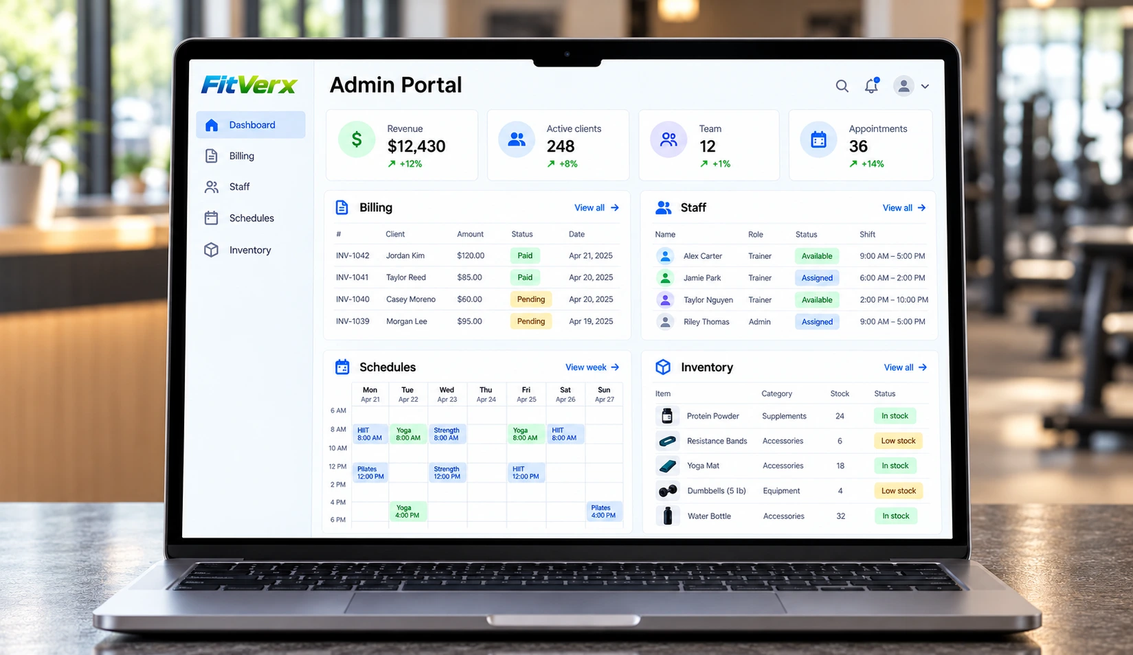 Business administration dashboard in the Admin Portal