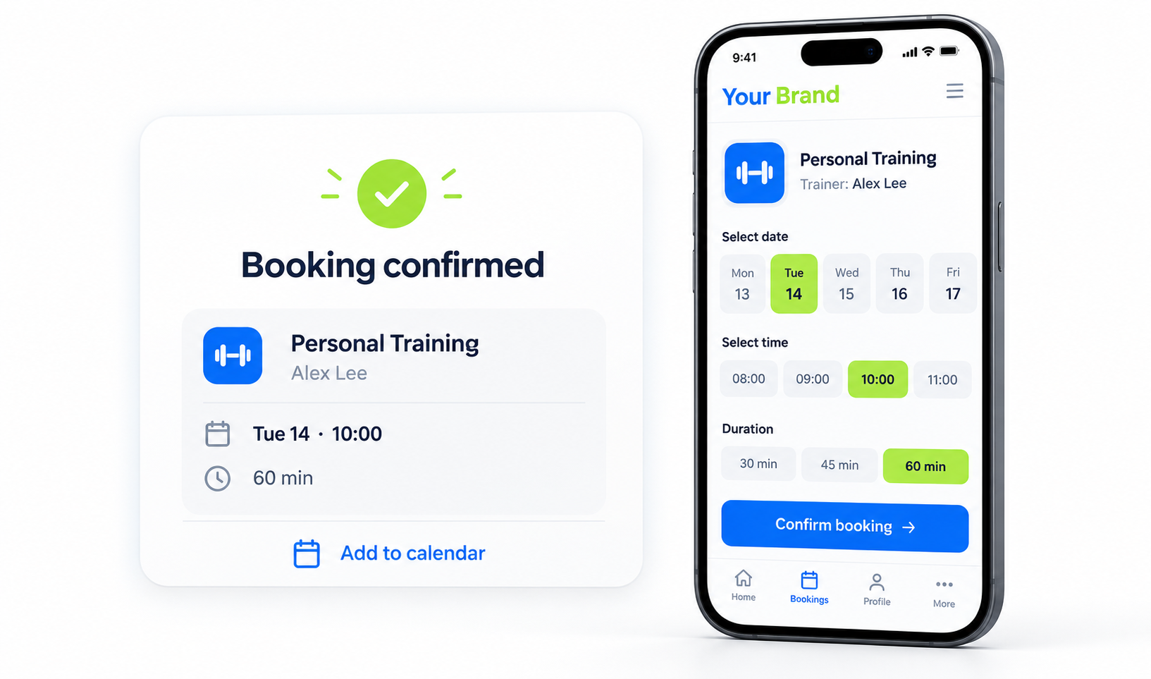Client booking selection screen