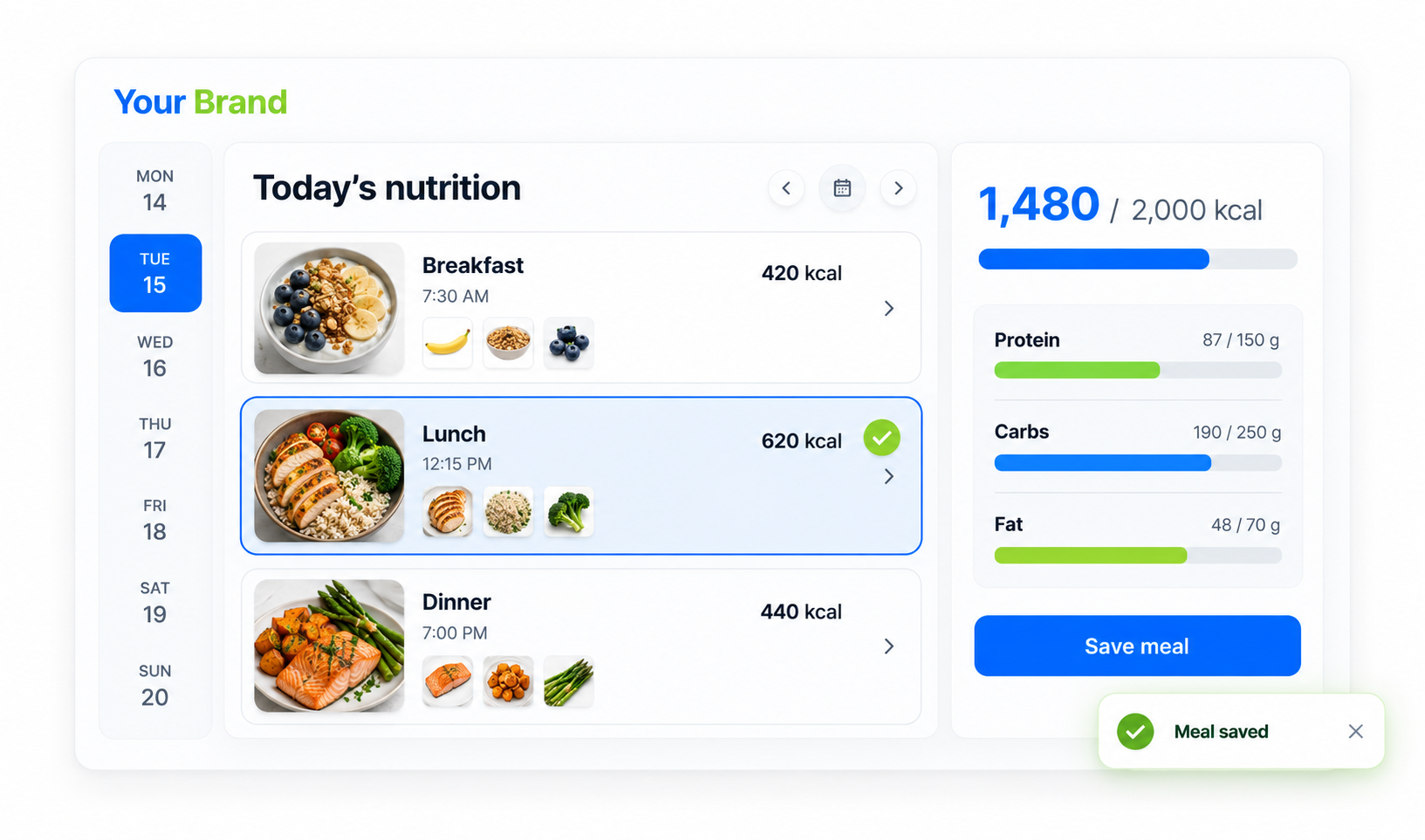 Saved meal entry in a daily nutrition log
