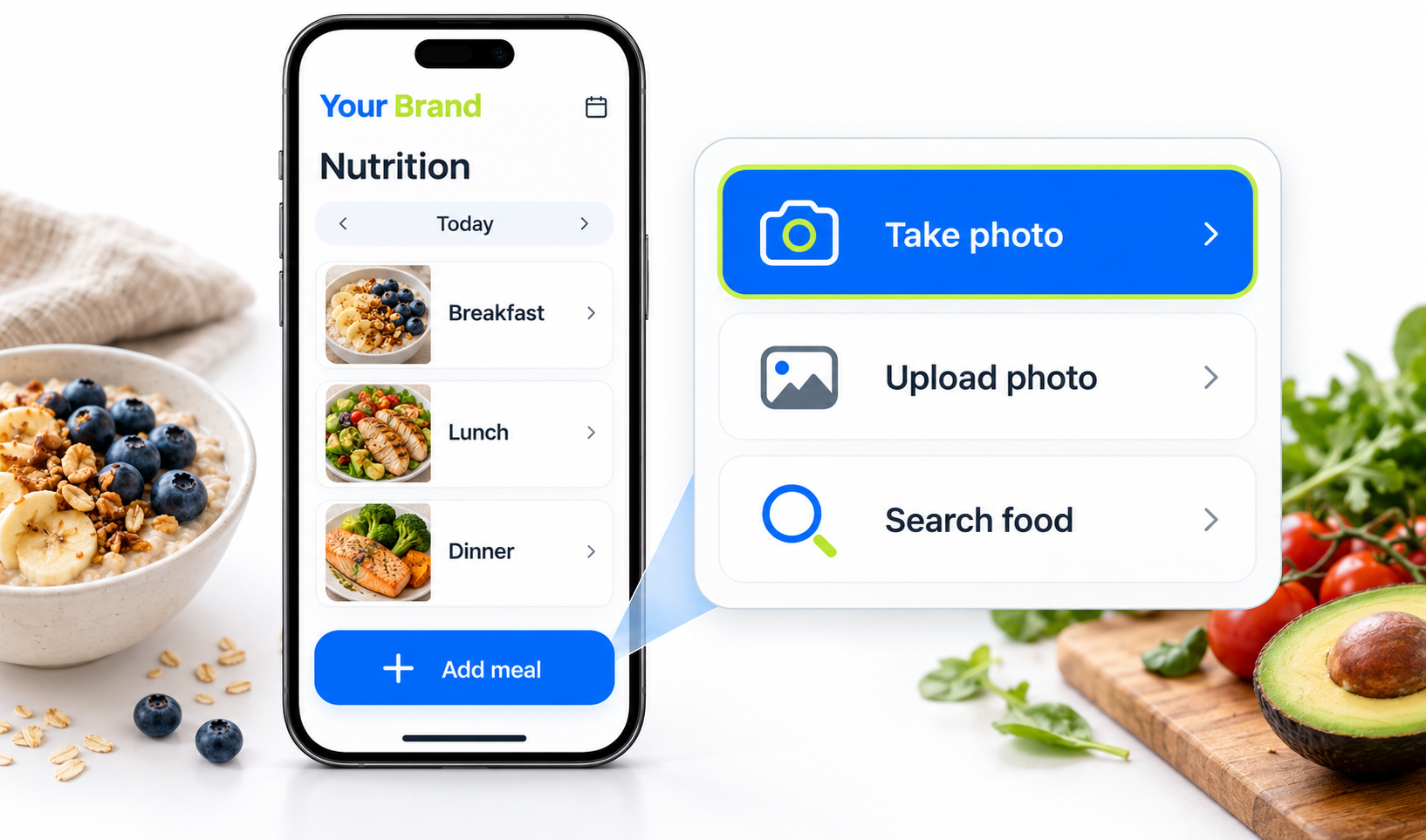 Food logging screen in the Client App