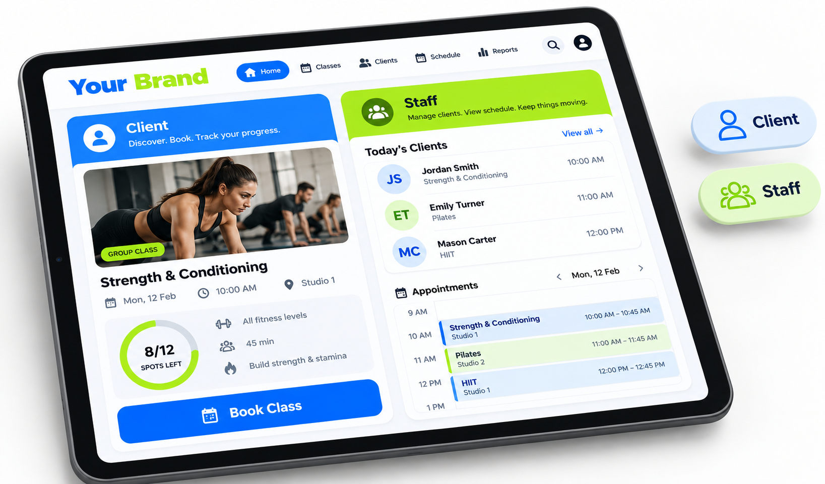 Client and staff branded apps side by side