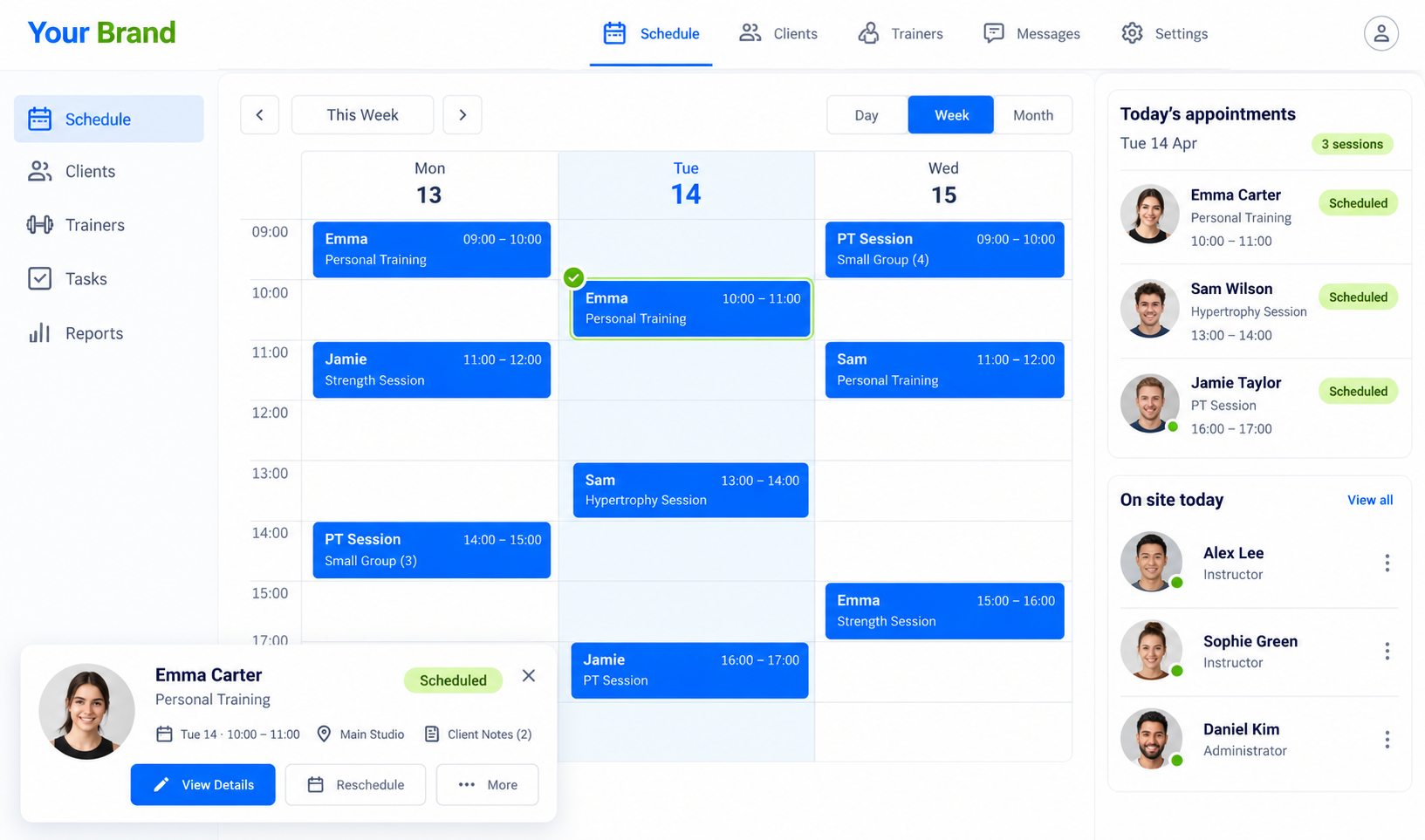 Admin Portal schedule calendar