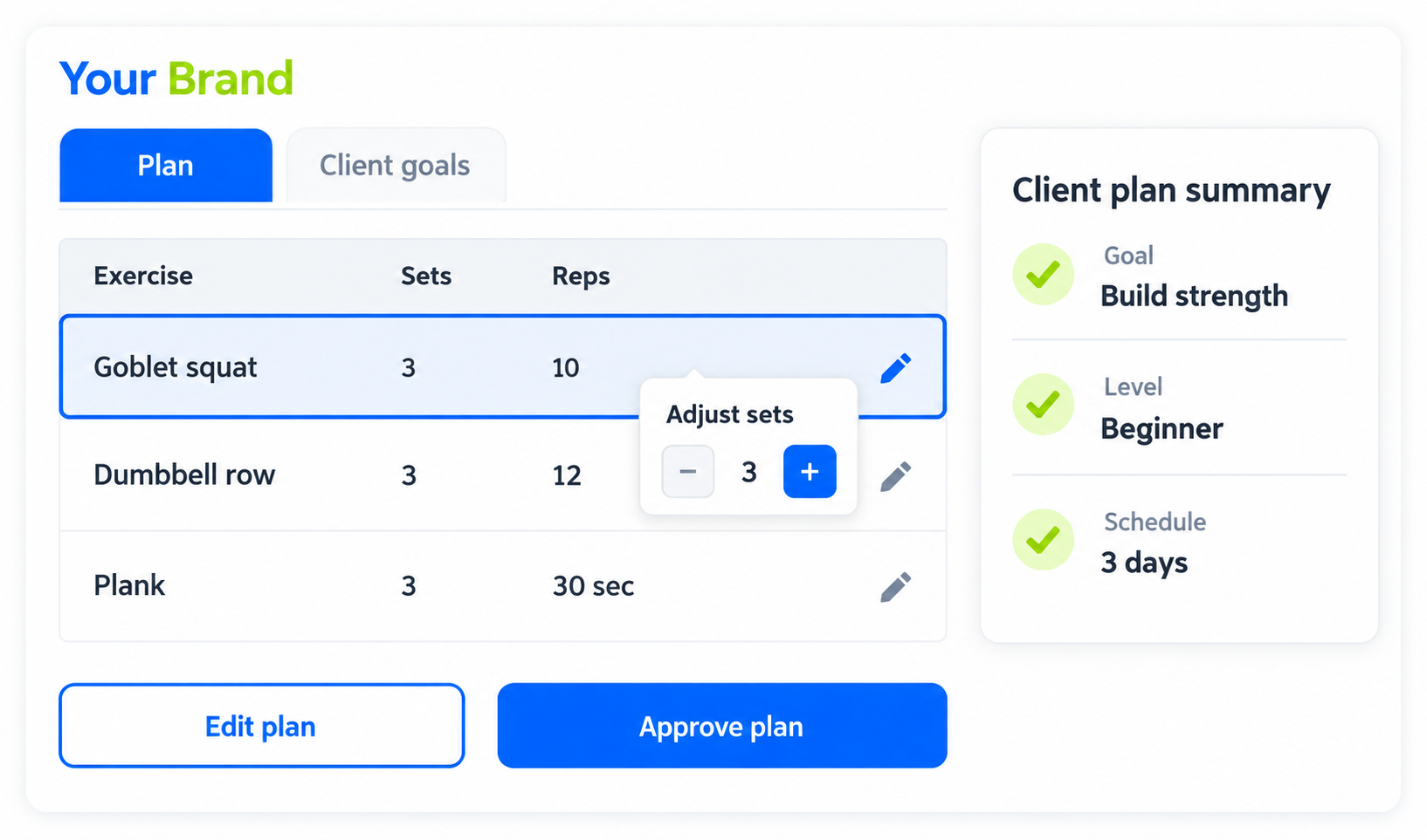 Generated workout program overview