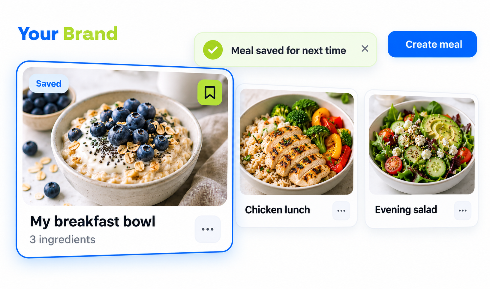 Foods selected for a saved custom meal