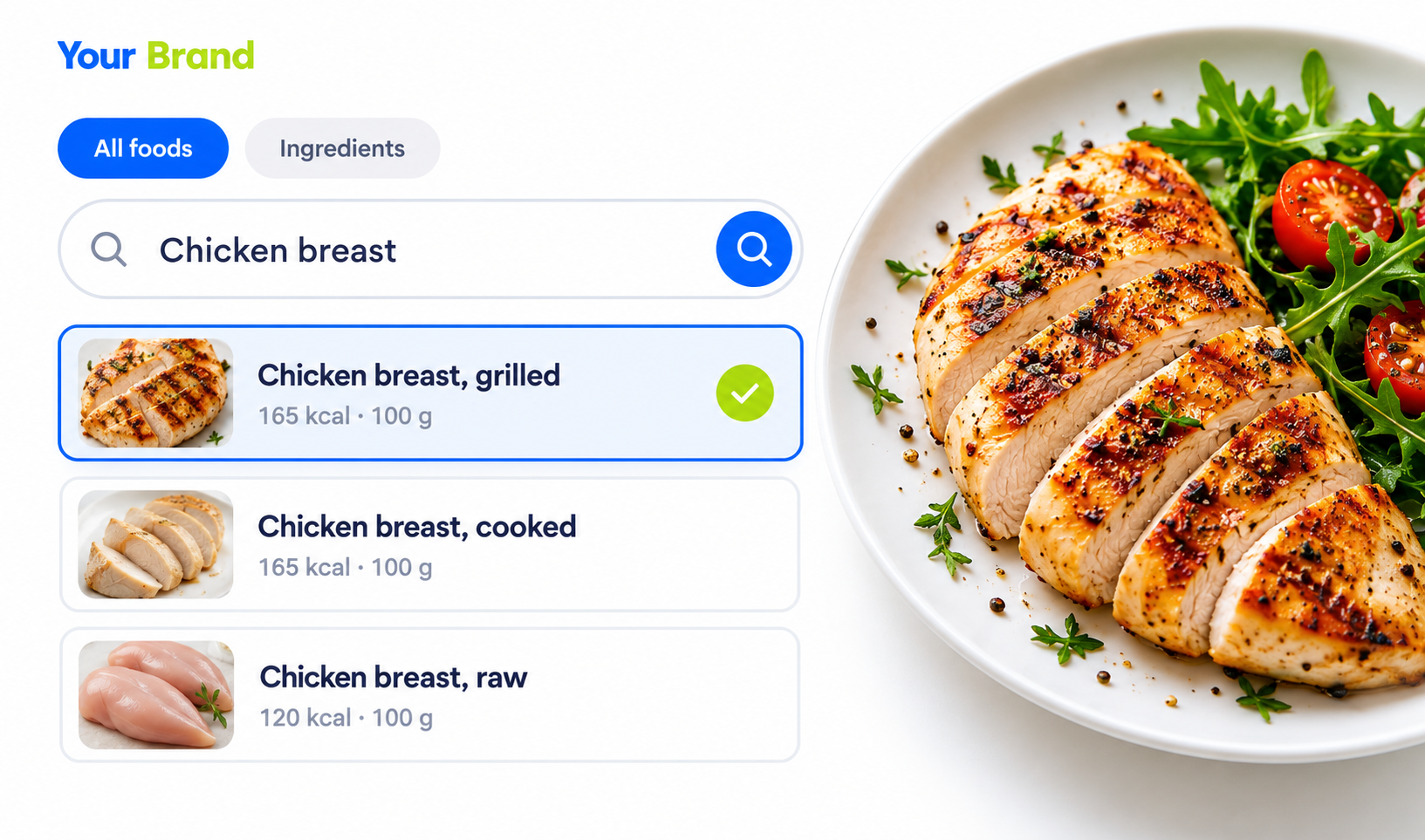 Searchable food database and food results