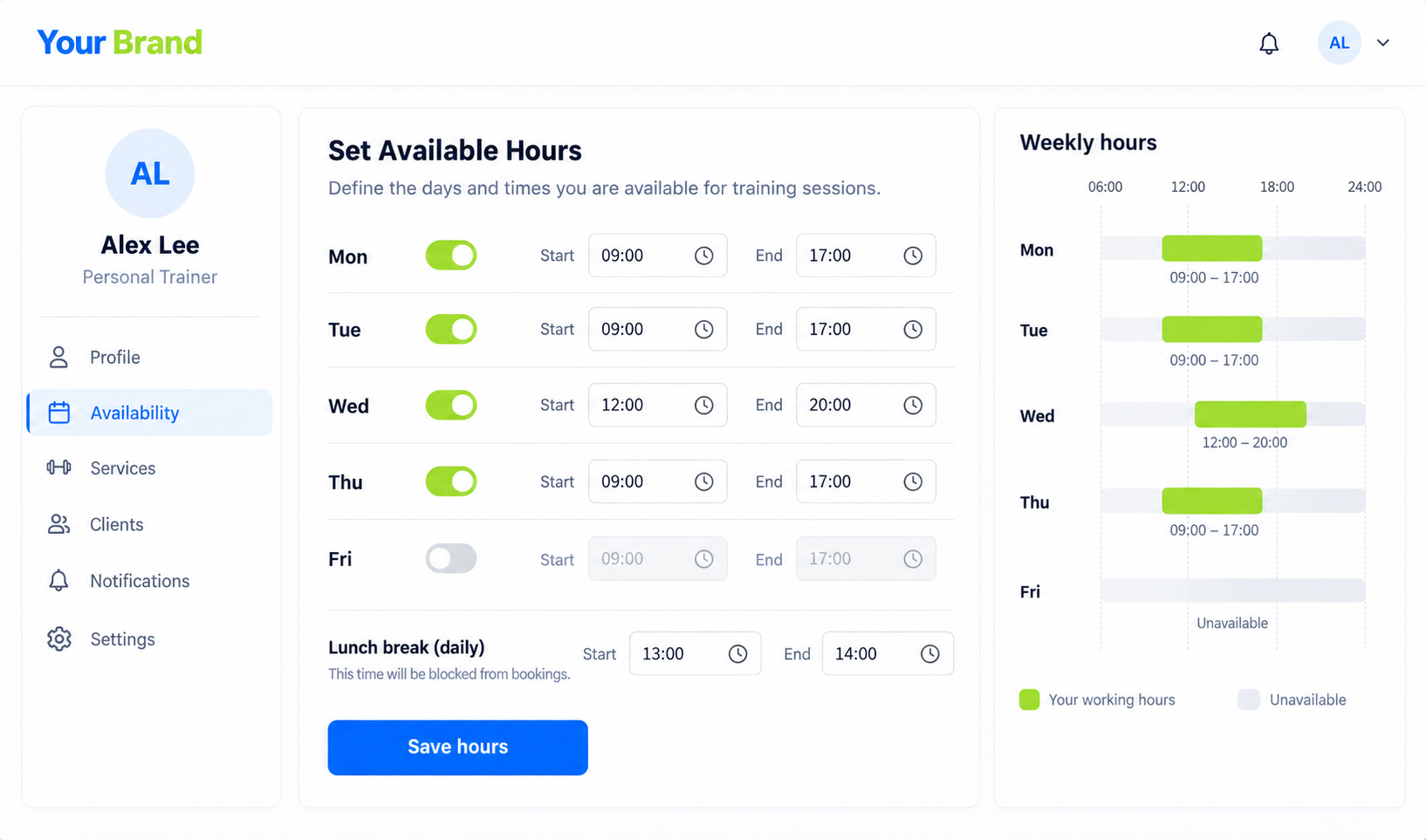 Trainer availability settings