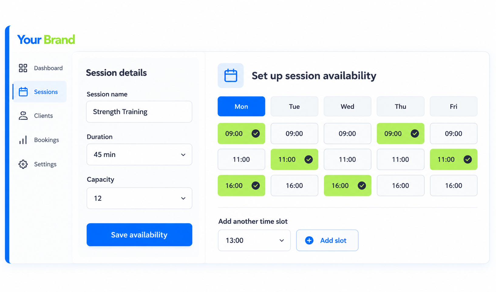 Trainer schedule and session availability