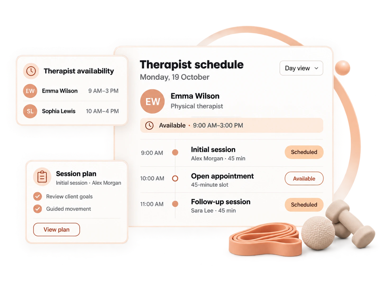 Therapist schedules and assigned sessions