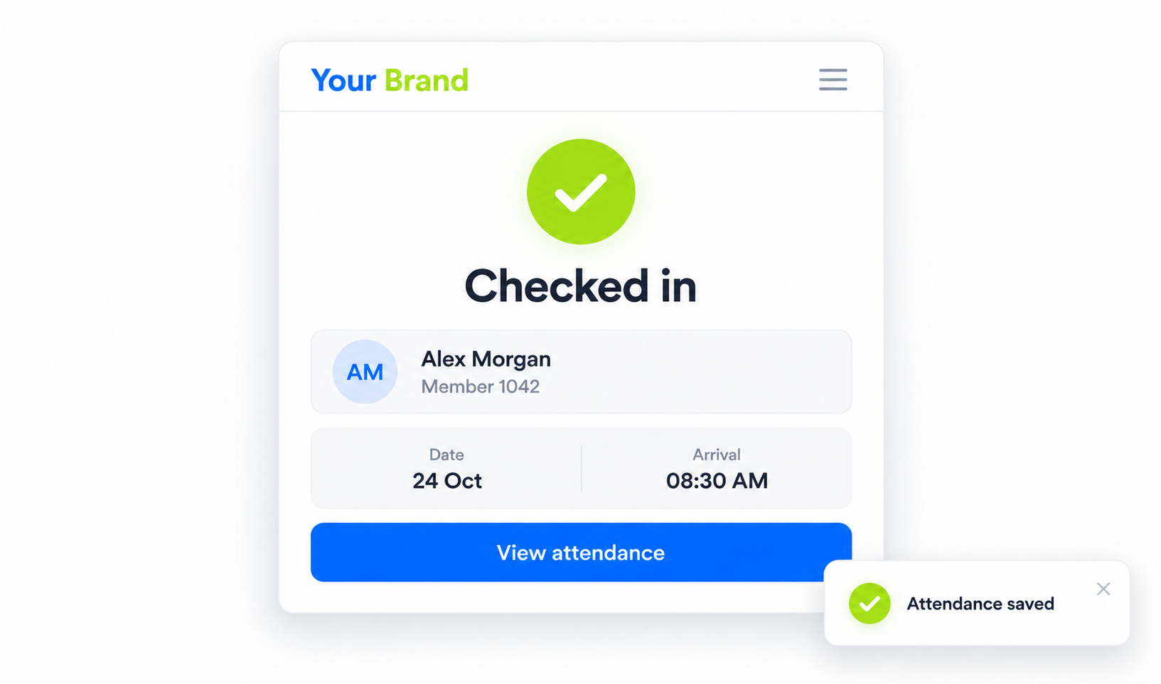 Check-In / Attendance details or confirmation view