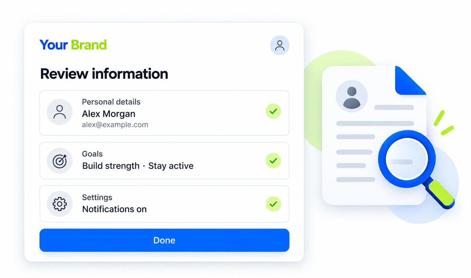 Check Info details or confirmation view