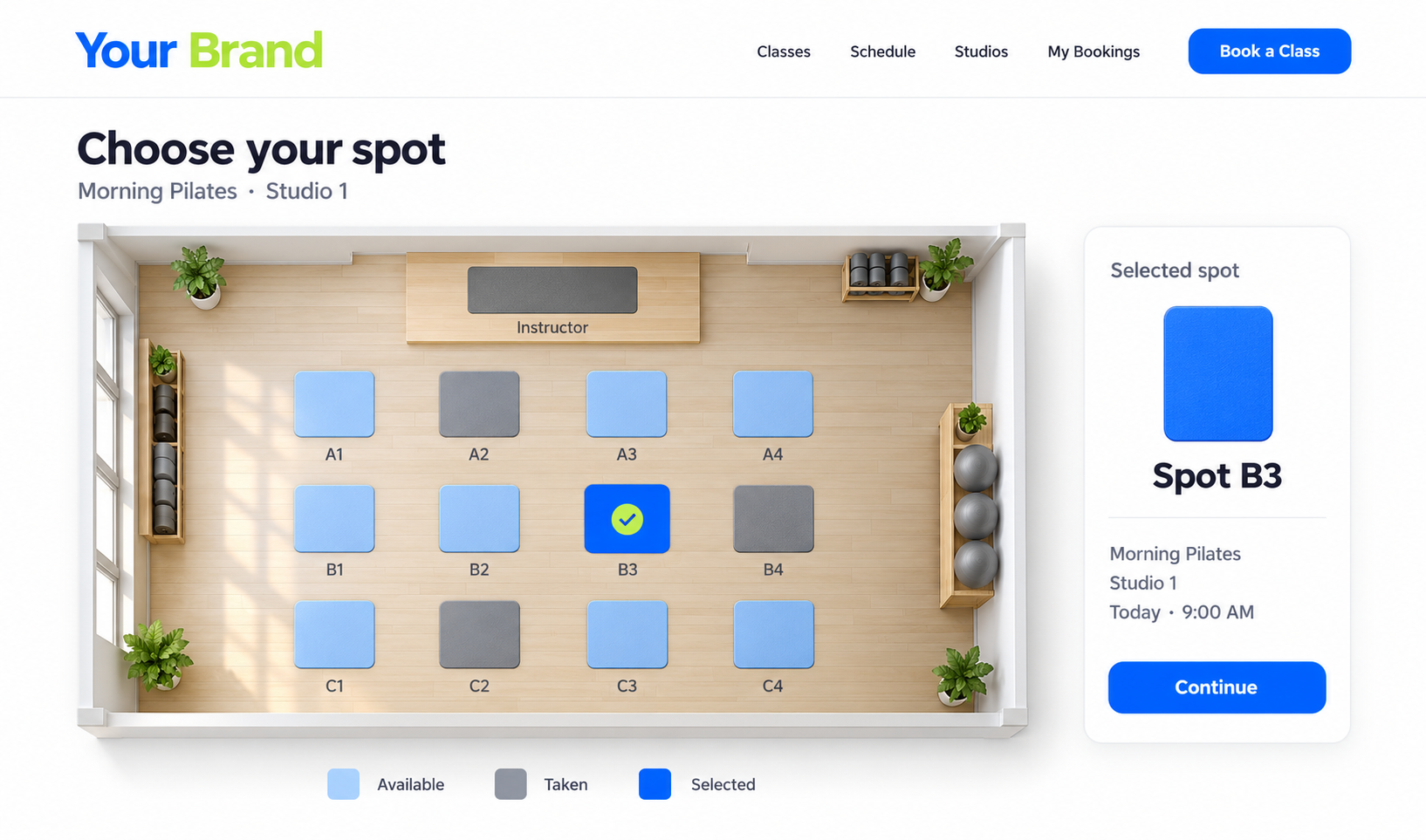 Choose Your Spot input or selection view