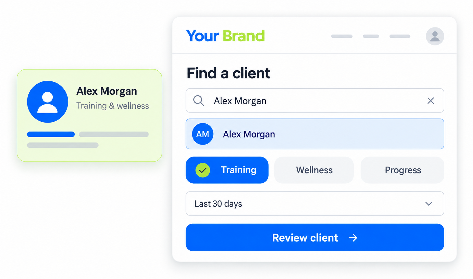 Client Management & Progress input or selection view