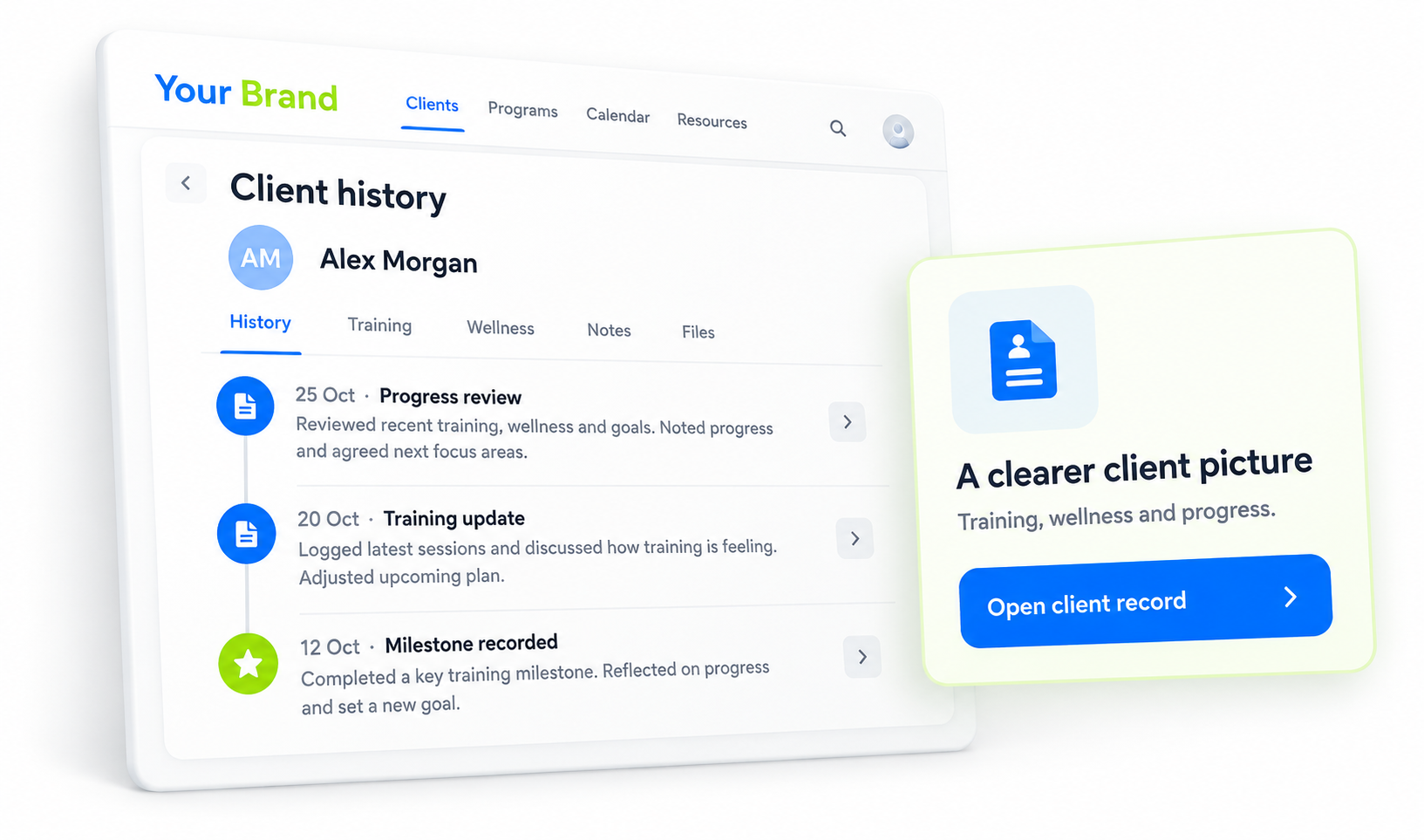 Client Management & Progress summary or history view