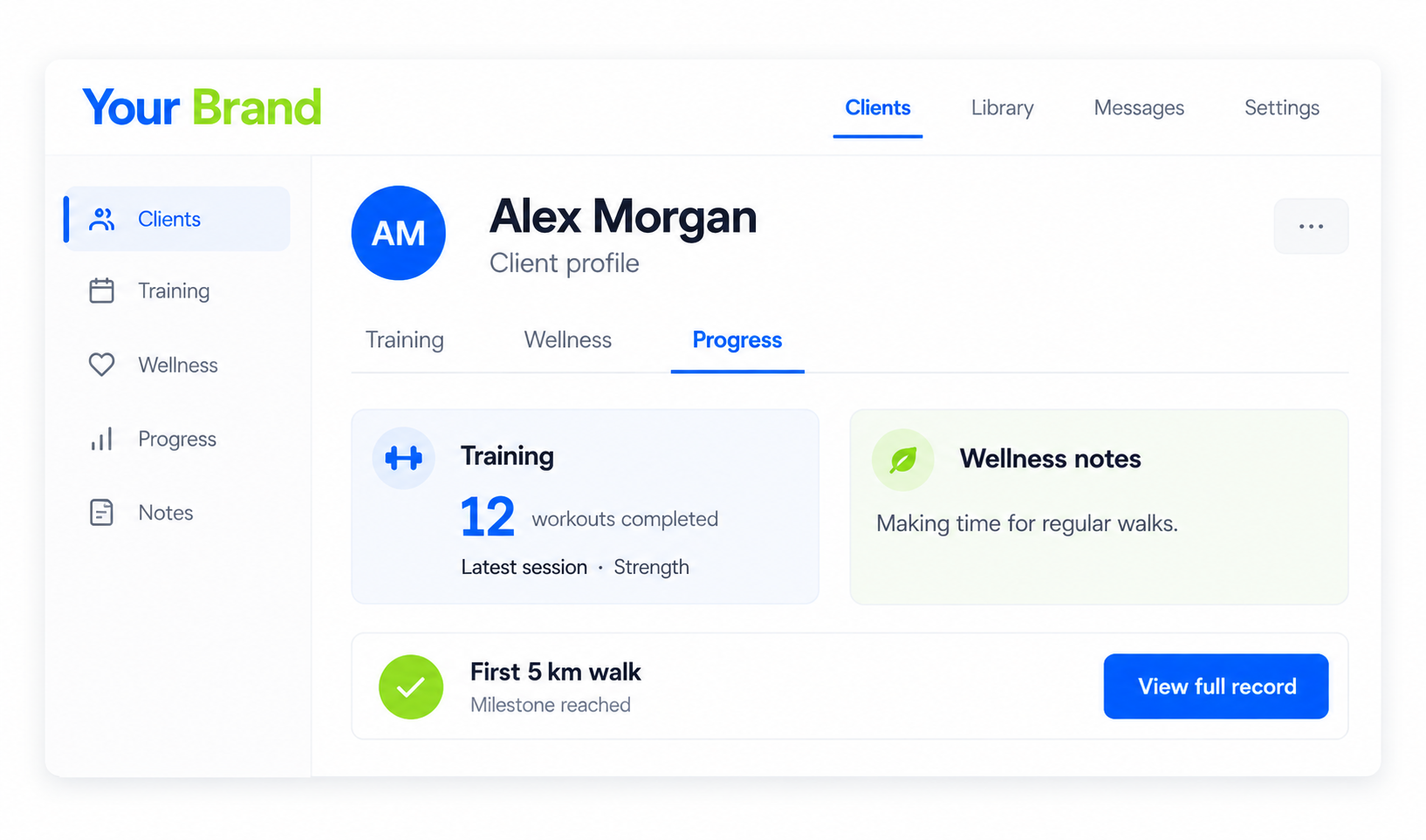 Client Management & Progress details or confirmation view