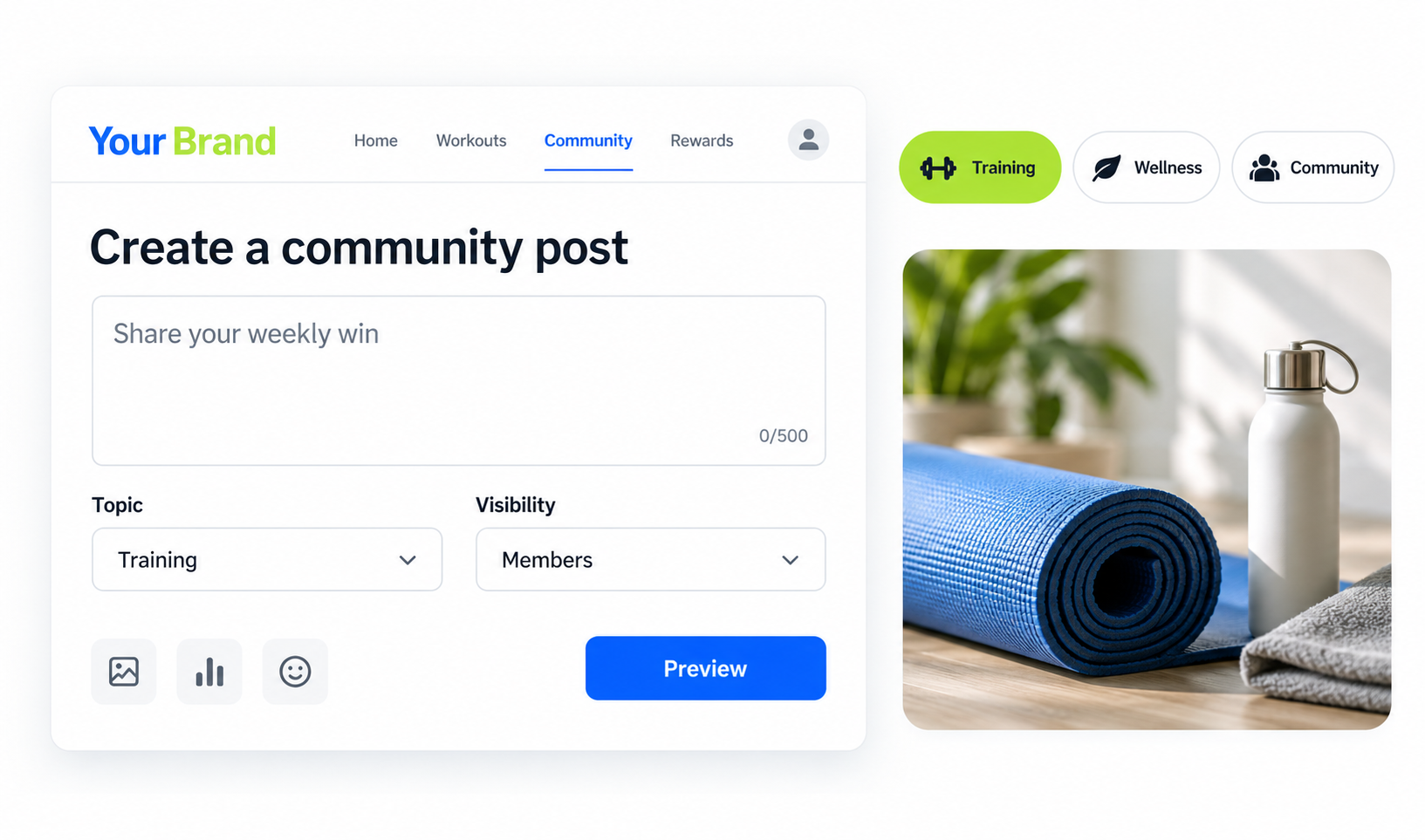 Content, Community & Rewards input or selection view