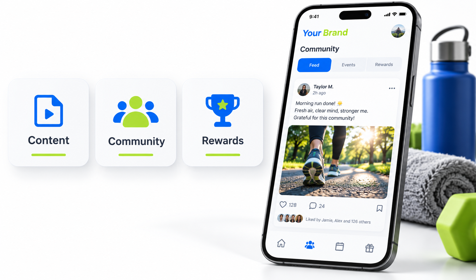 Content, Community & Rewards entry screen