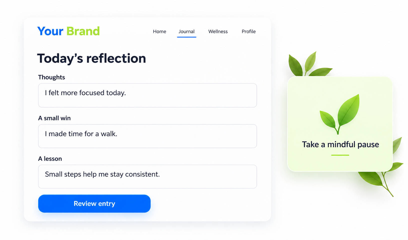Daily Reflections input or selection view