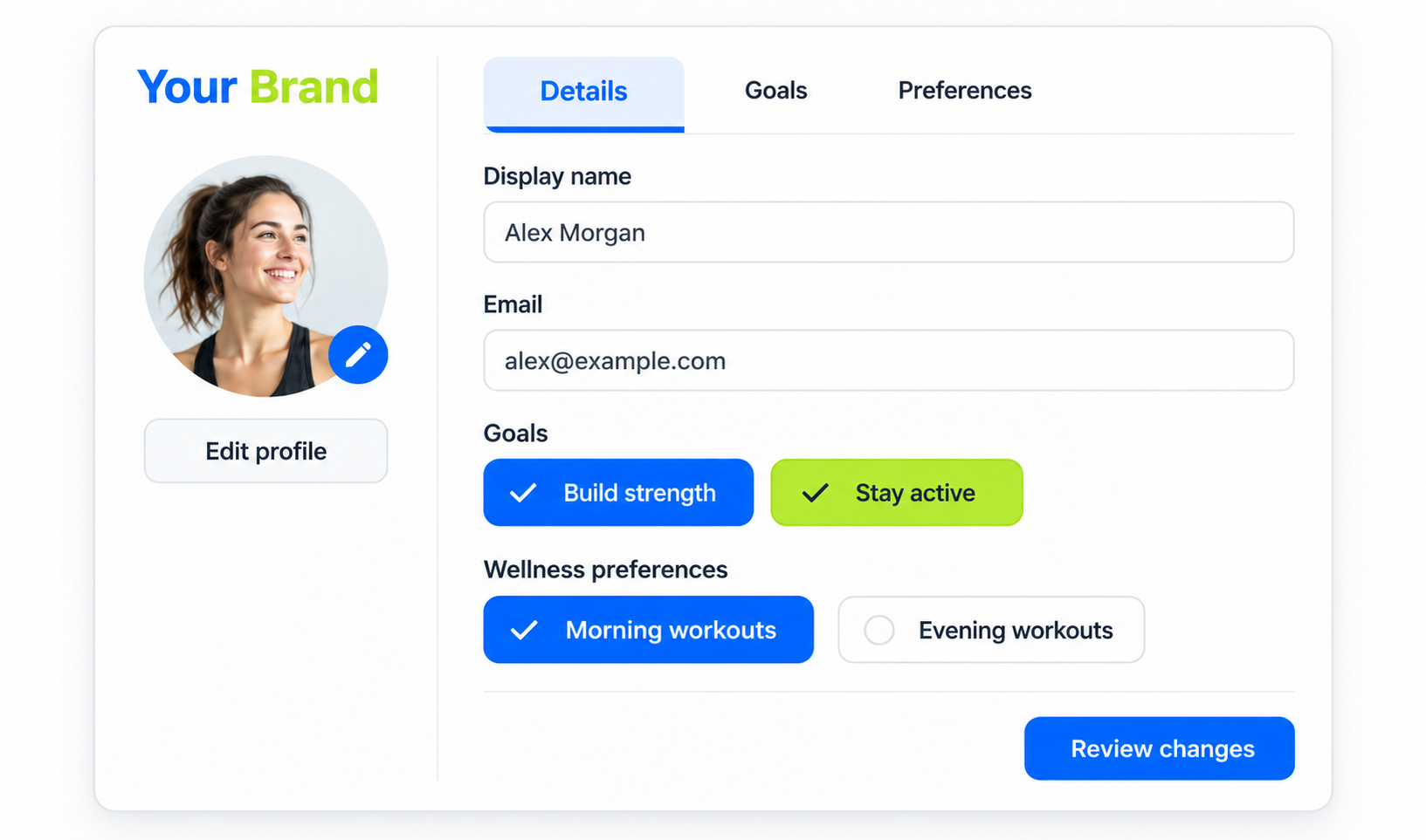 Edit Your Profile entry screen