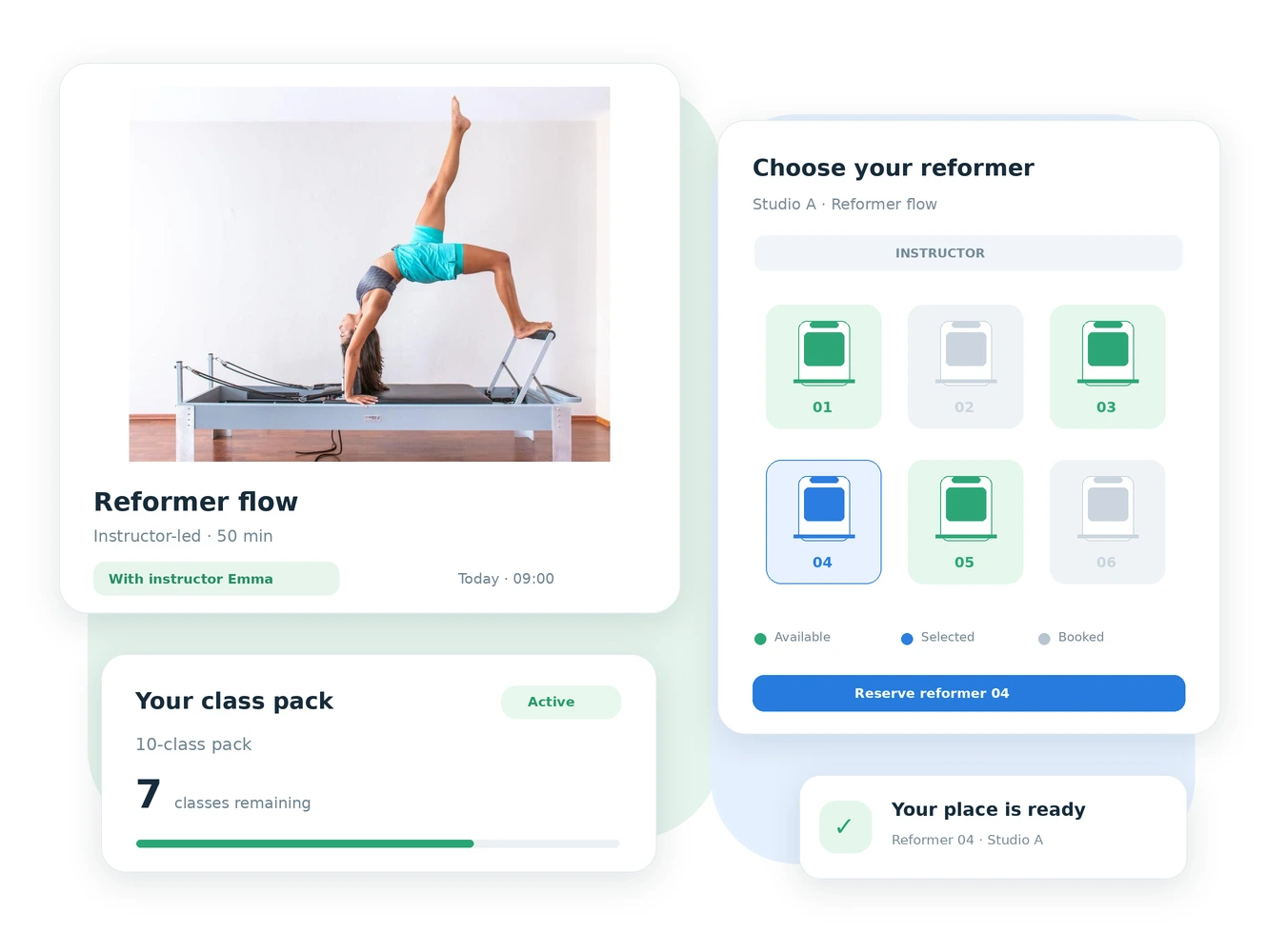 Reformers arranged for an upcoming Pilates class