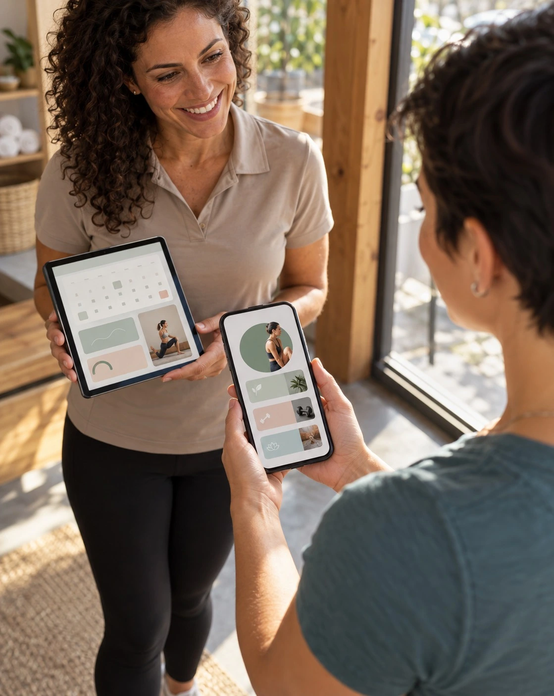 Trainer and client mobile apps under a fitness business brand