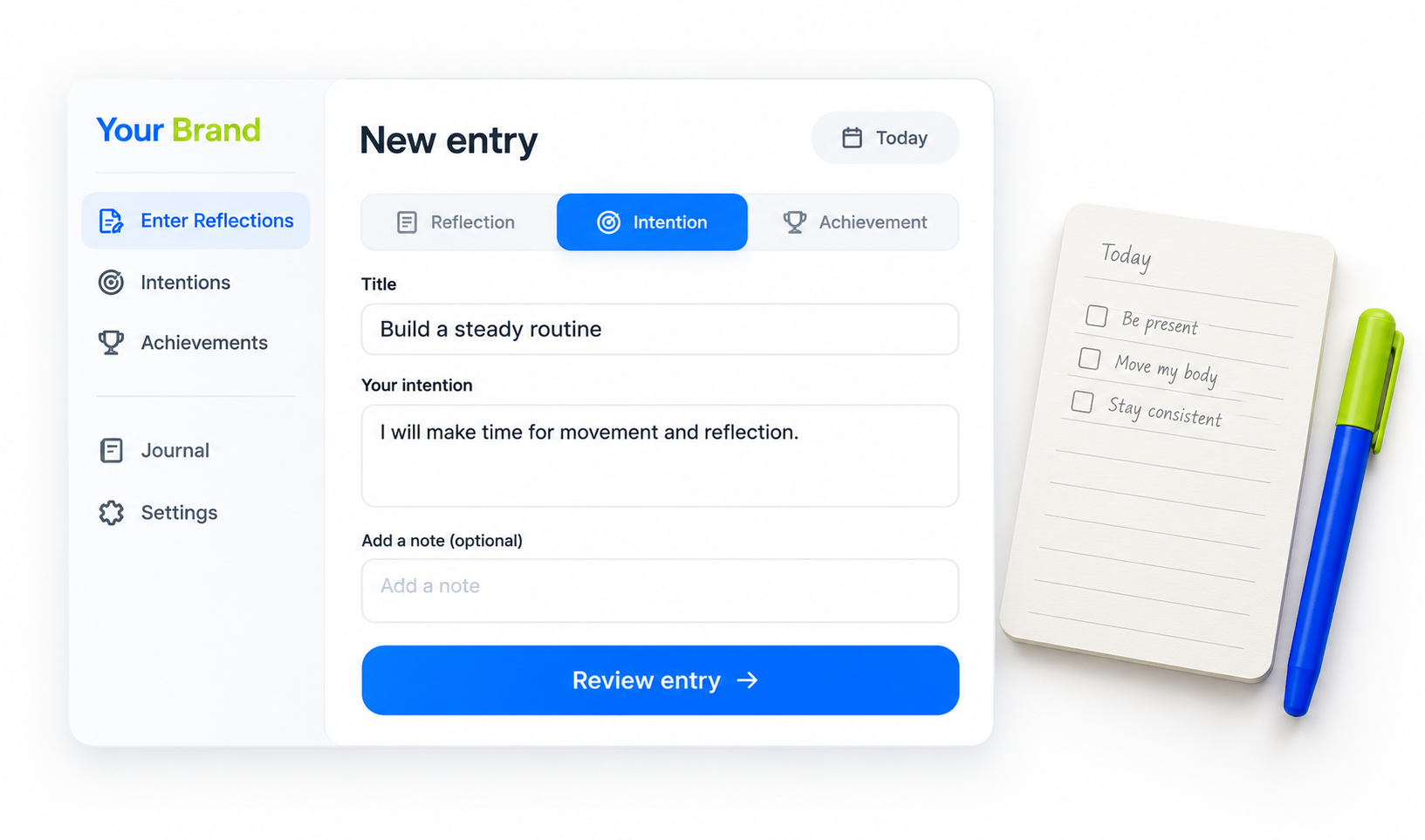 Log Your Manifestations input or selection view