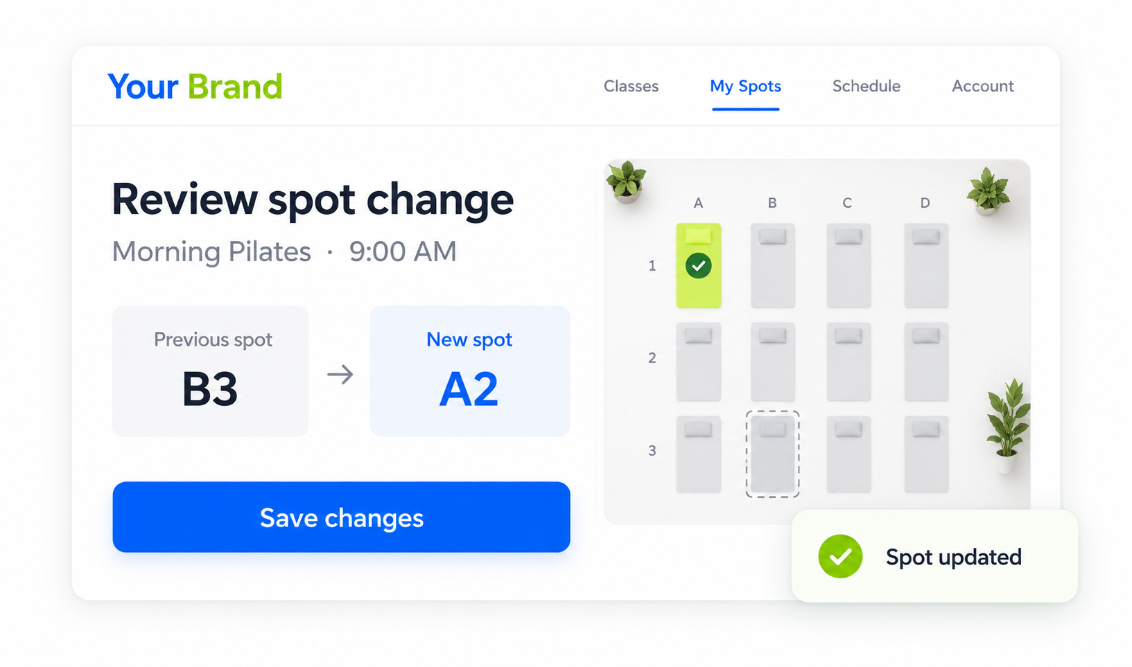 Manage Your Spot details or confirmation view