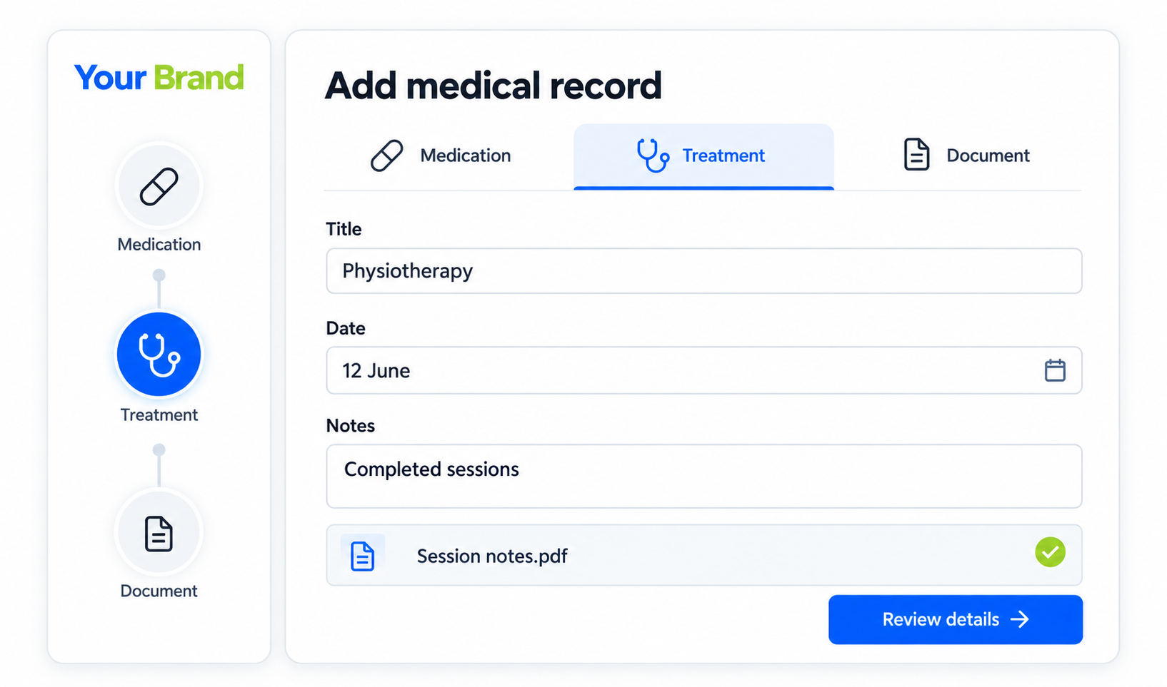 Medical History input or selection view