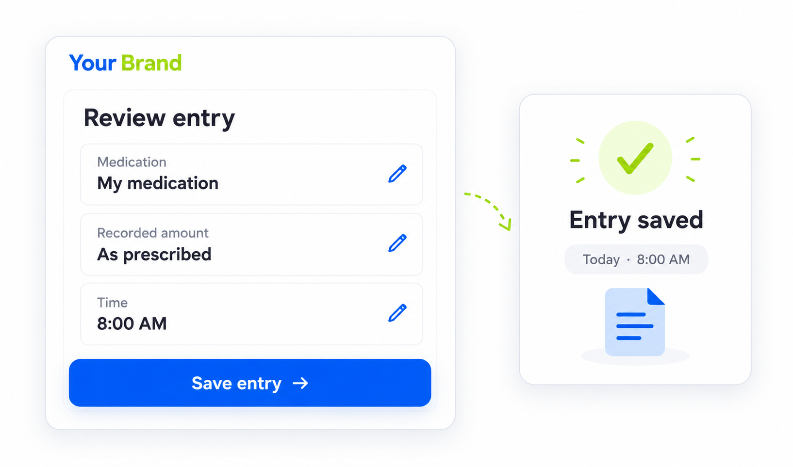 Medication Logging details or confirmation view