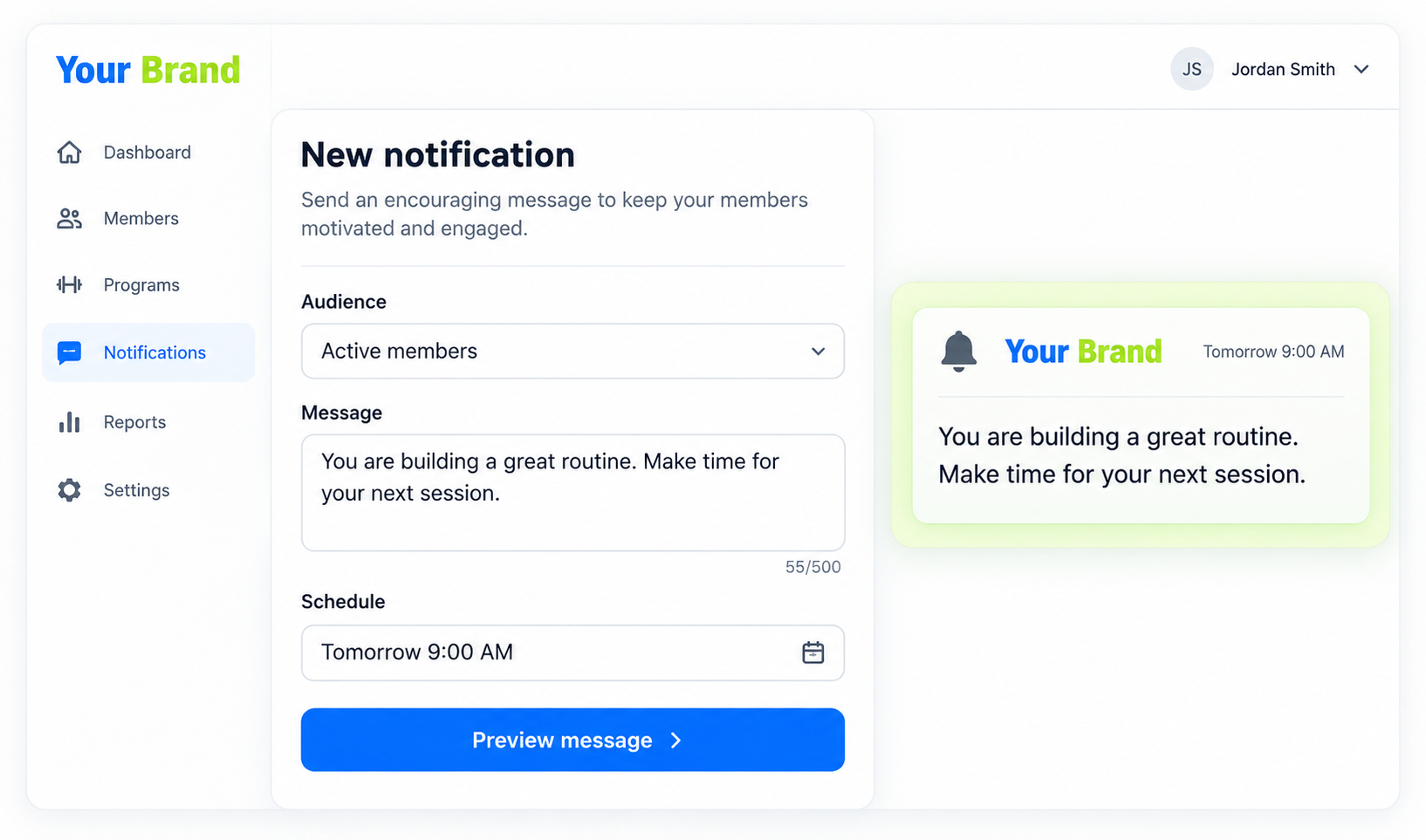Motivated Notification input or selection view