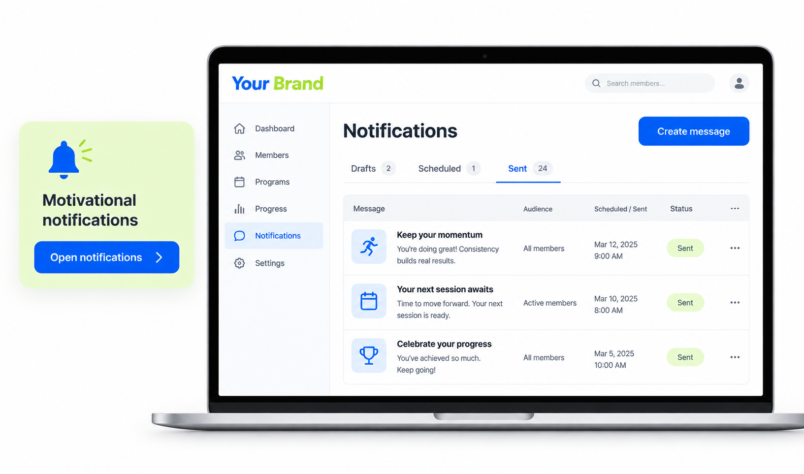 Motivated Notification entry screen