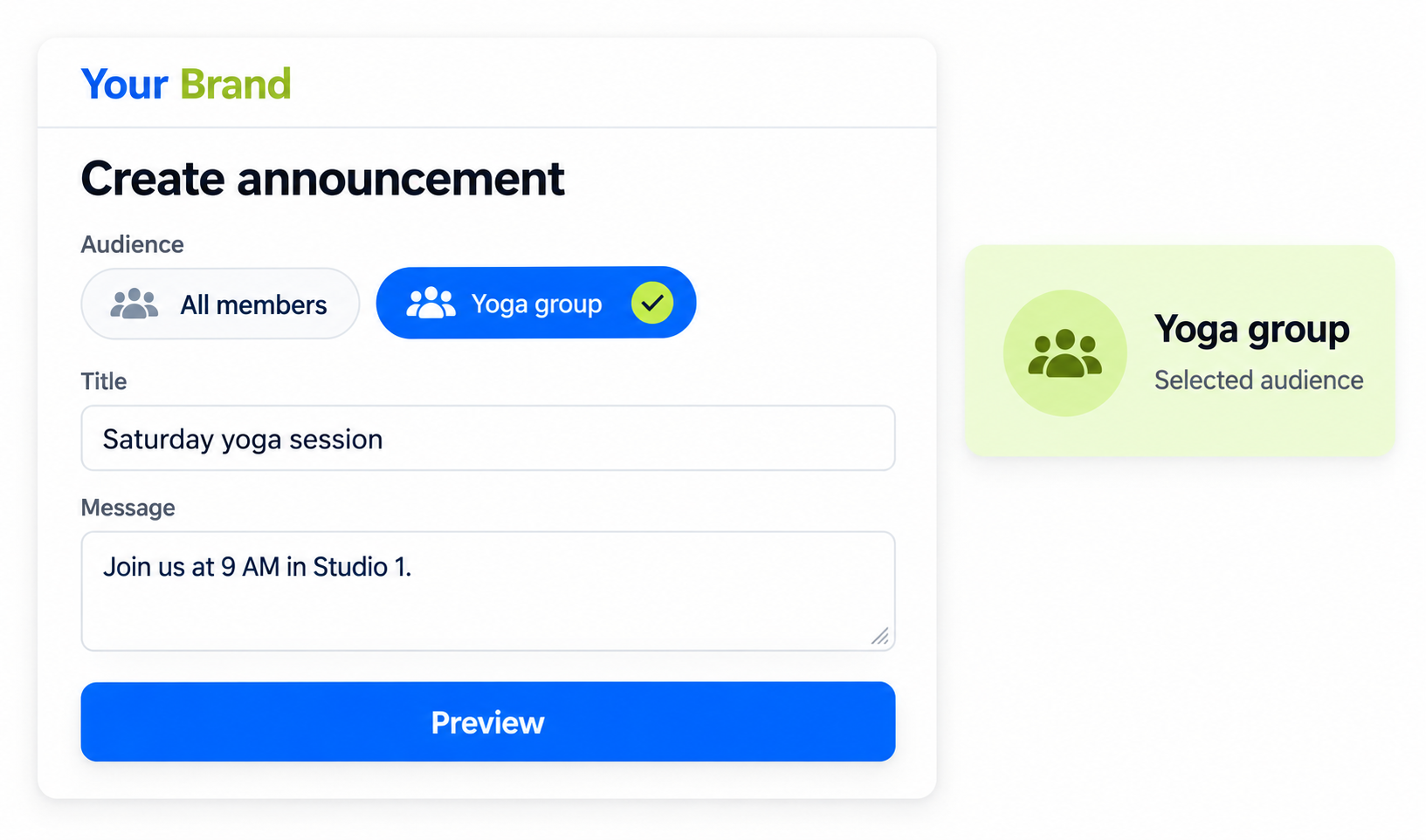 News Feeds / Announcement input or selection view