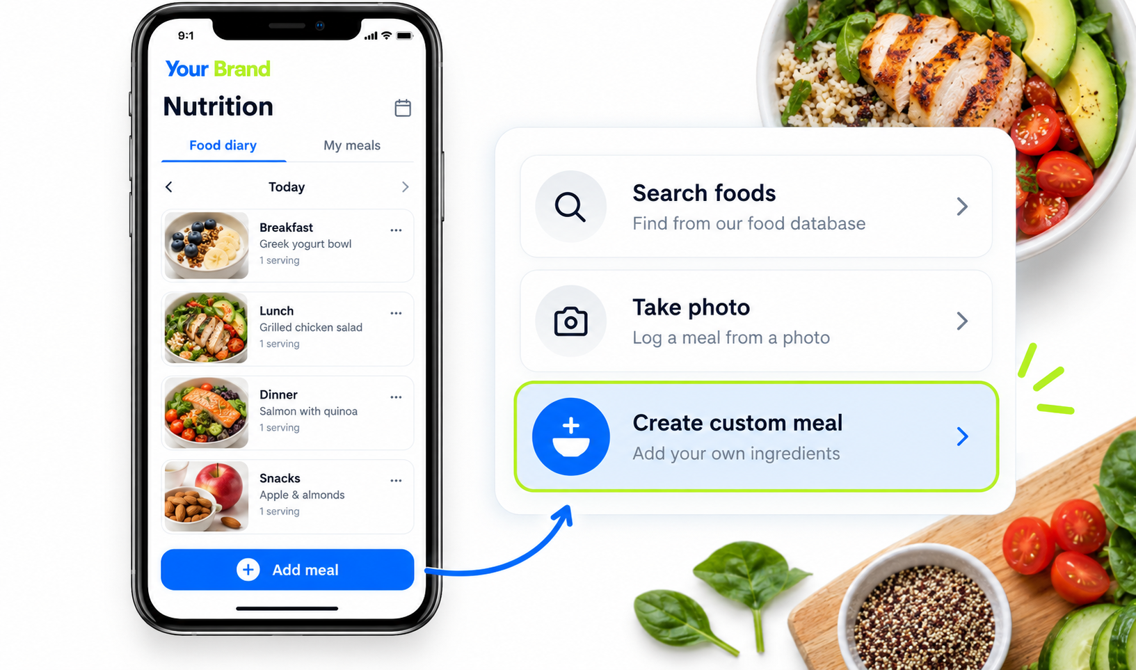 Nutrition logging in the White-Label Client App