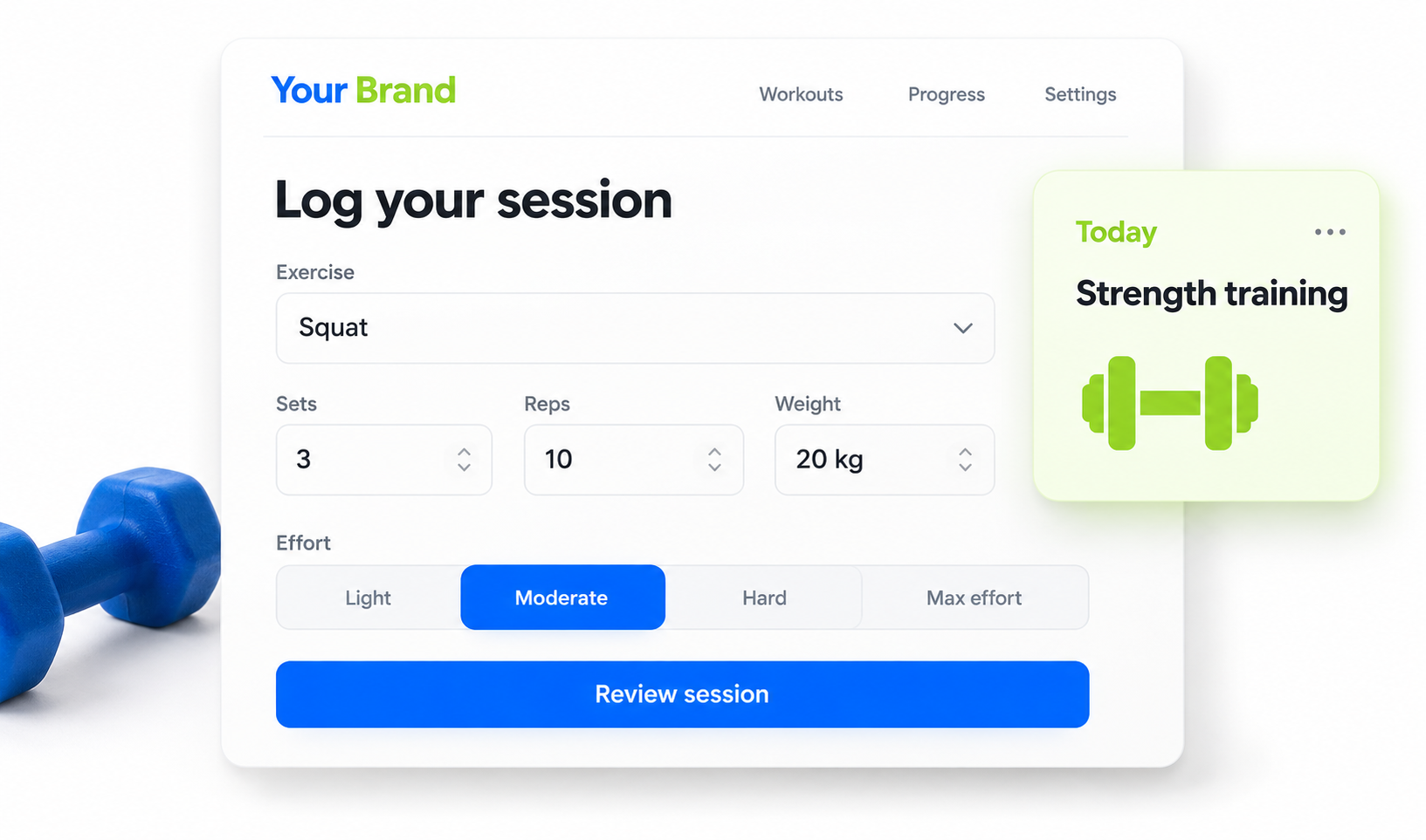 Performance Tracking input or selection view