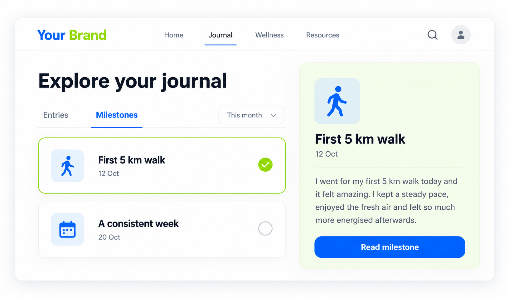 Progress Journal input or selection view