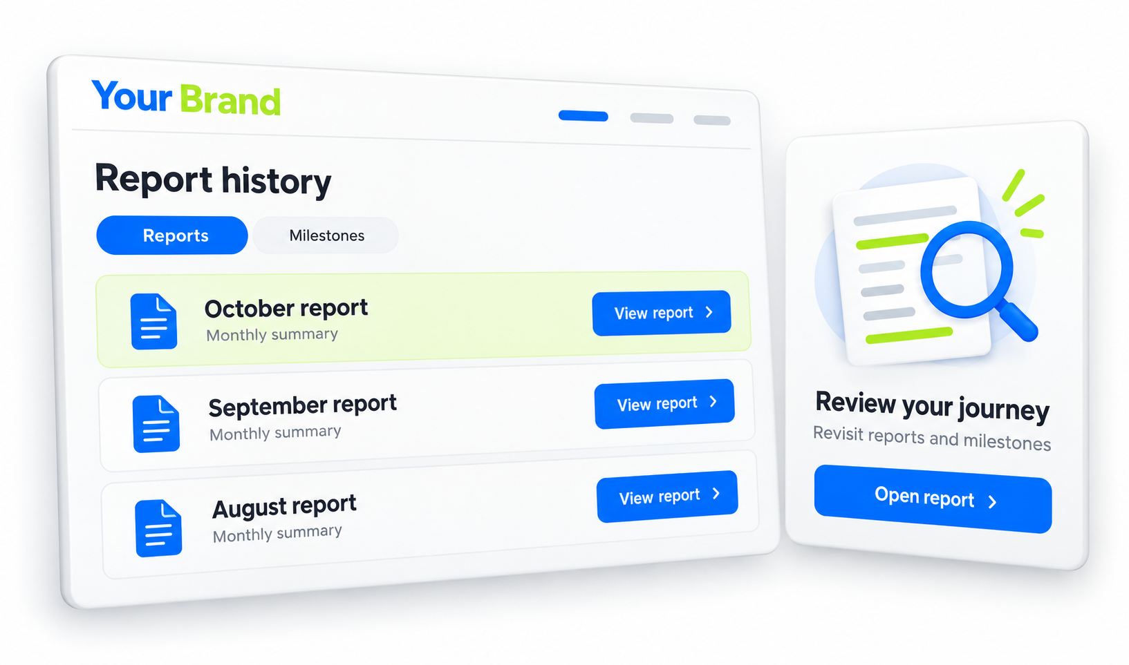 Progress Reports summary or history view