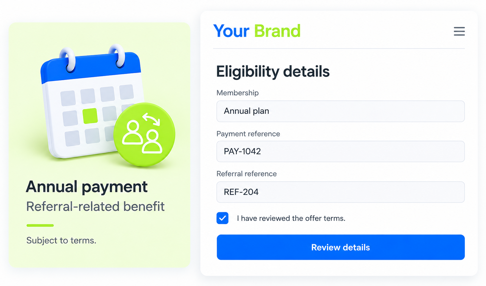 Refund 1Year Payment input or selection view