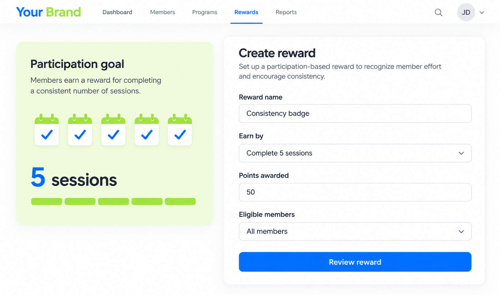 Rewards Plan input or selection view