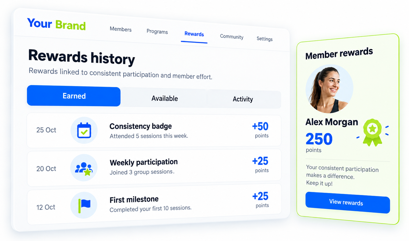 Rewards Plan summary or history view