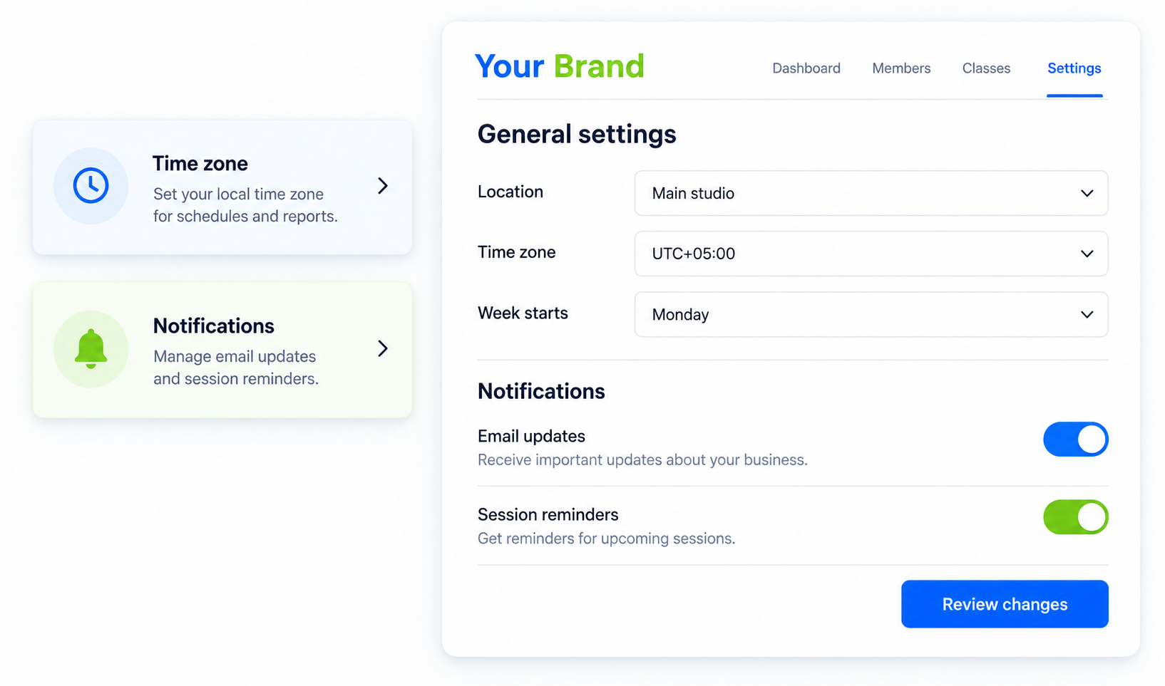 Settings & Control input or selection view