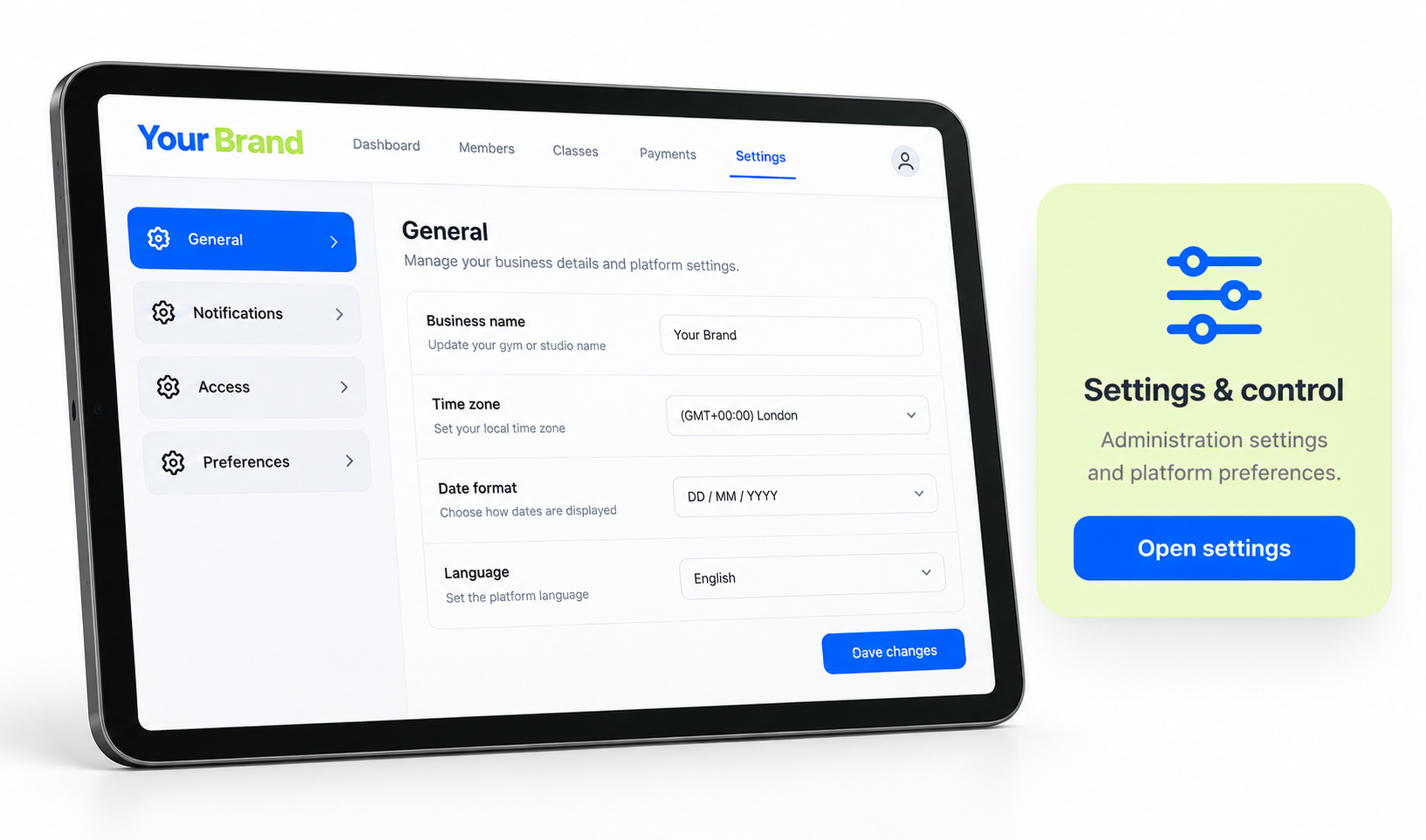 Settings & Control entry screen