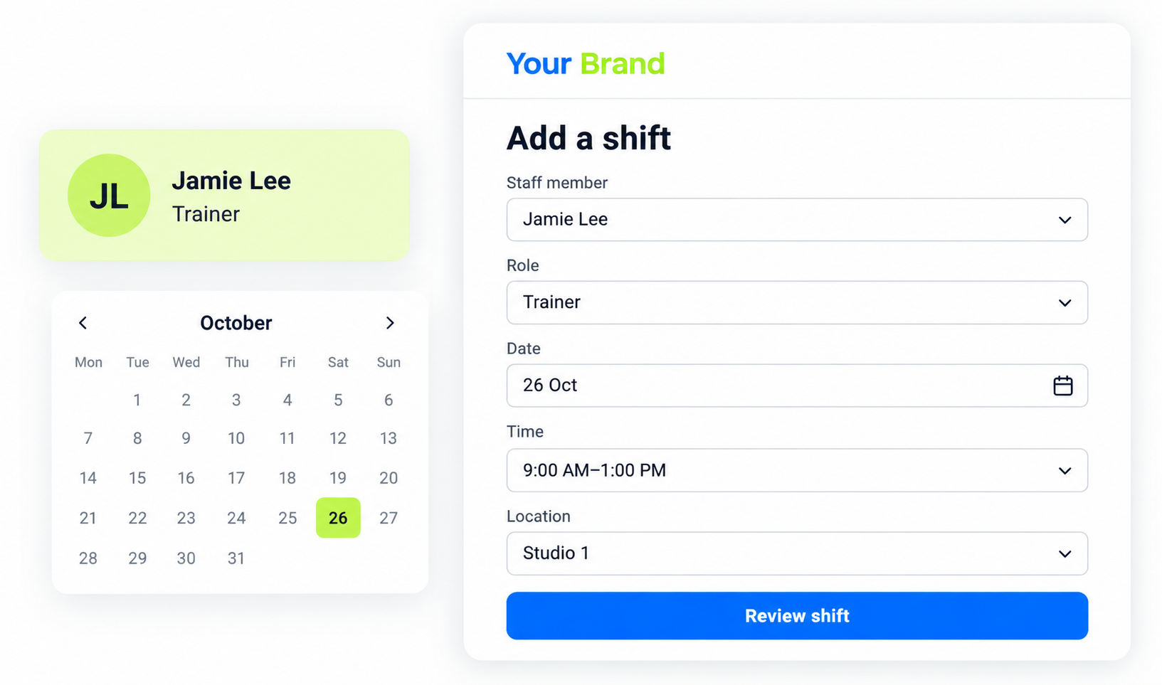 Staff & Schedule Management input or selection view