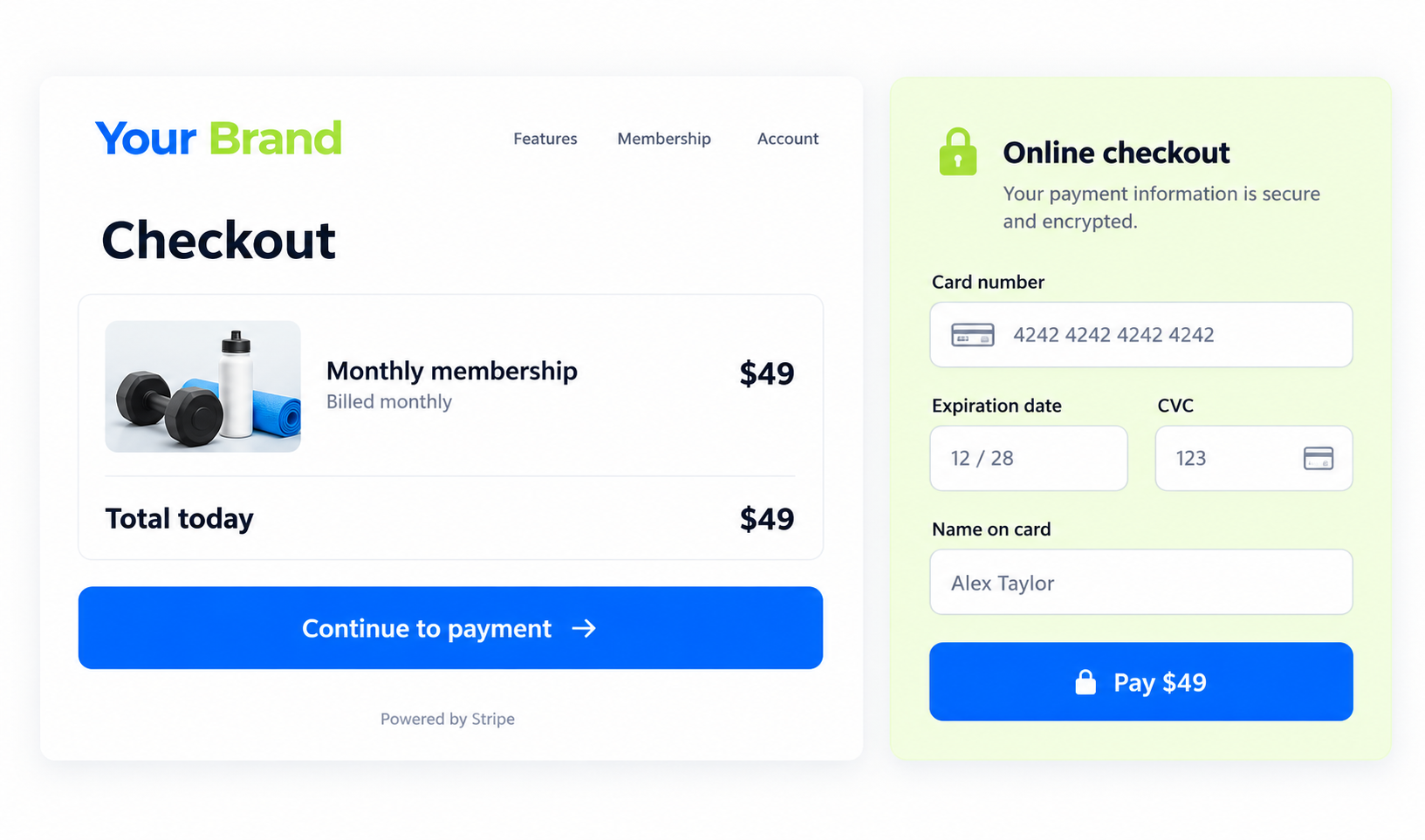 Stripe-connected online payment checkout