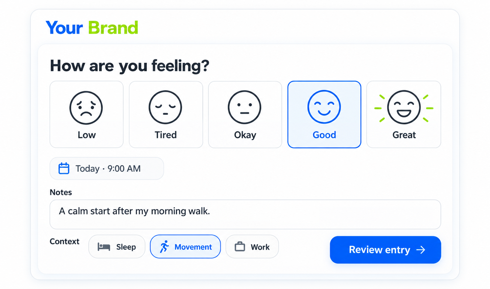Track Your Moods input or selection view