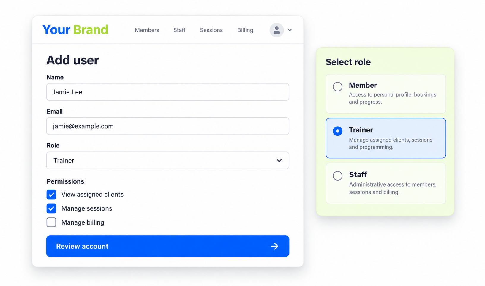 User Management input or selection view
